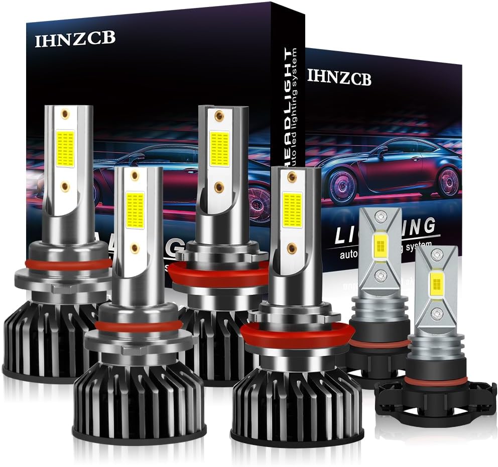 Fit for Chevrolet Silverado 1500(2007-2015) Chevy Silverado 2500 HD 3500 HD(2007-2019) Combo 9005 High Beam H11 Low Beam LED Headlight + 5202/H16 Fog Light Bulbs Kits,6000K Super Brighter