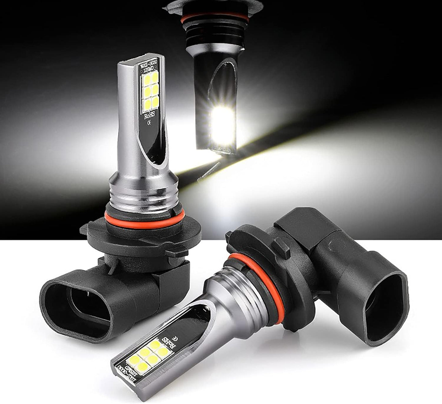 SHENKENUO 9006 HB4 LED Fog Lights Bulbs, 6000K Cool White 4000LM 12 SMD Chips for Cars, Pack Of 2