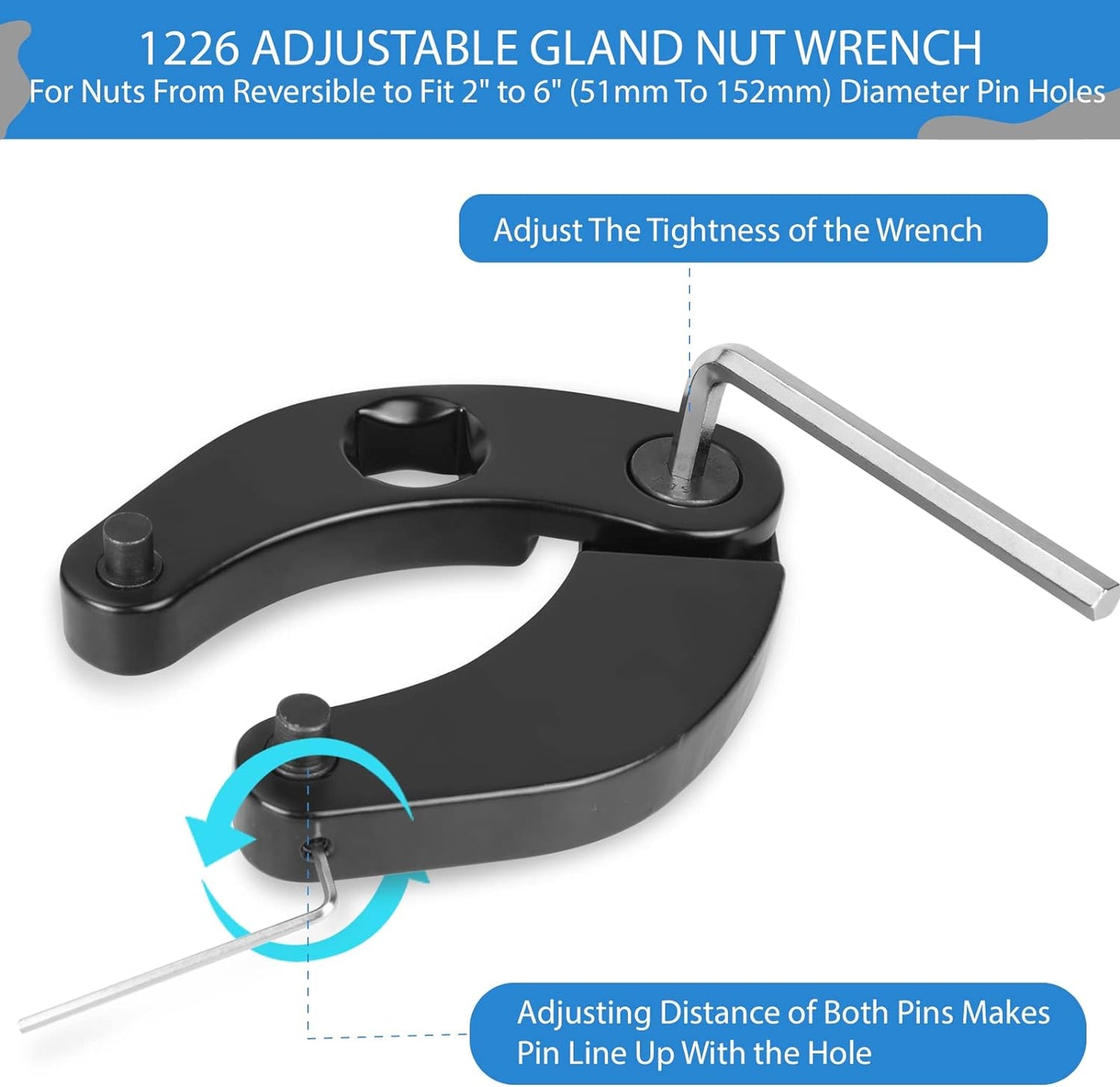 SHENKENUO 1226 & 7463 Gland Nut Wrench,1.2'' - 6''Adjustable Universal Hydraulic Cylinder Spanner Wrench,for Hydraulic Cylinders of Automobiles, Motorcycles and Loaders.etc,2 Pcs