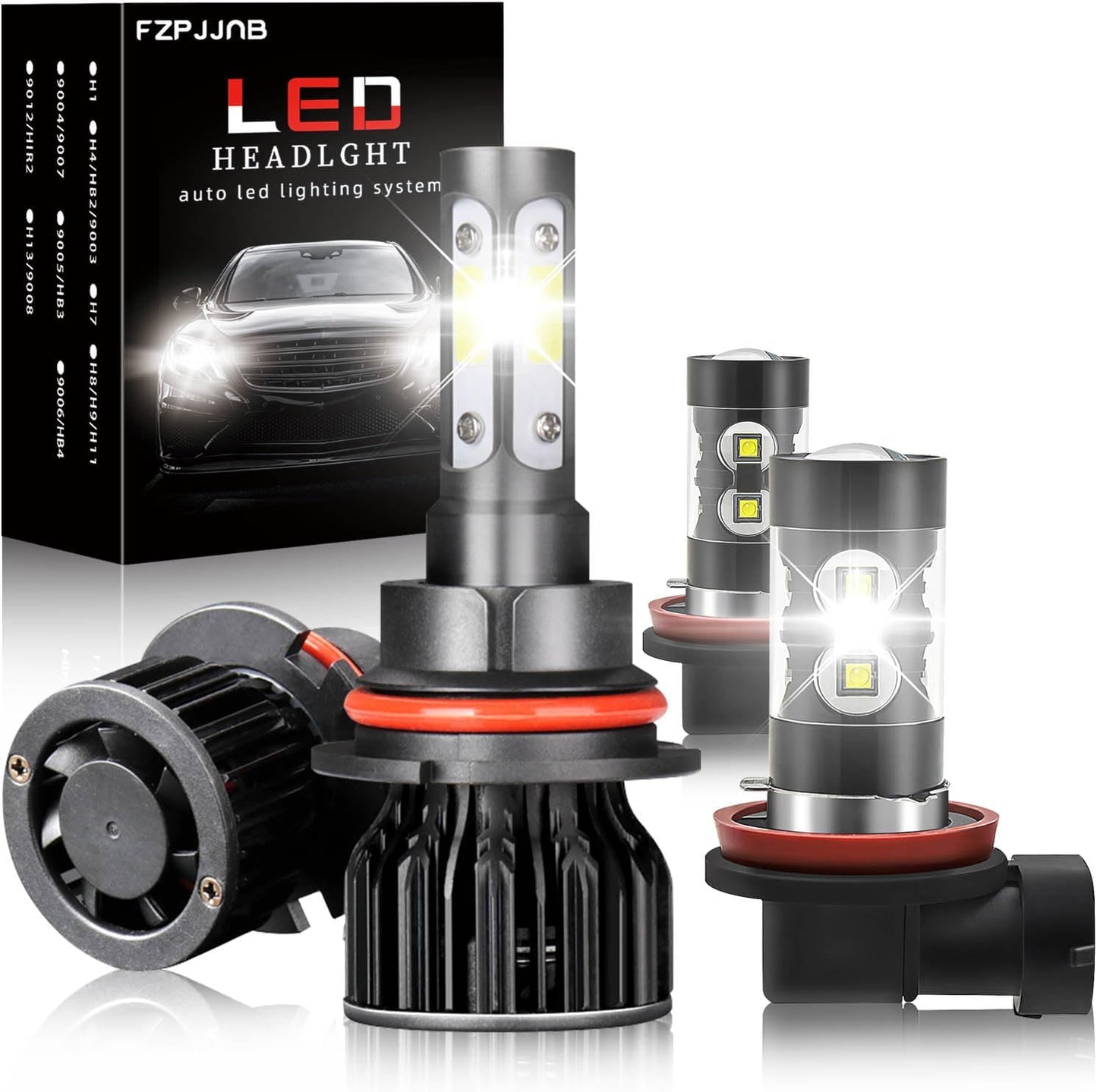 Fit for DODGE RAM 1500 2500 3500 (2002-2005) LED Bulbs 9007 High/Low Beam + 9006 LED Fog Light Bulbs Combo, 300% Brightness, 6000K Cool White, IP68 Waterproof Halogen Replacements, 4PCS