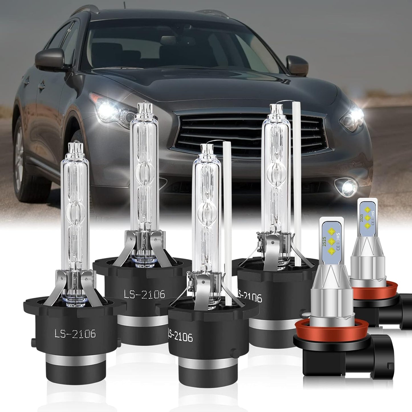 Fit for INFINITI FX35(2003-2011) HID Headlight Bulbs,D2S High/Low Beam Led Bulbs 38000LM 6000K Cool White 2pcs Led Bulbs Kit