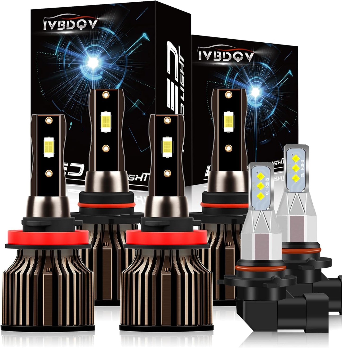 Fit for DODGE RAM 1500 2500 3500 with projector(2016-2018) LED Headlight Bulbs,9005/HB3 High Beam+9005/HB3 Low Beam+9145 Fog Light Led Bulbs 500% Brightness 80W 36000LM 6500K Cool White 6PCS