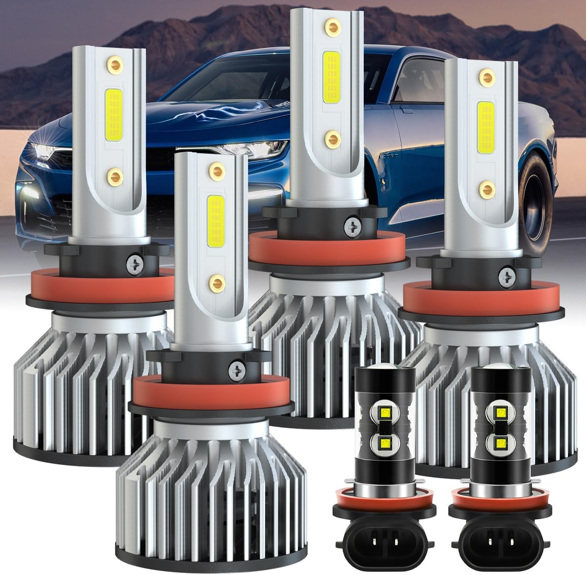 fit for Chevy Camaro 2010-2013,9008/H13 Hi/Lo Headlight Bulbs+5202 Fog Light Bulbs,500% Brightness 6000K 38000LM 130W Light Bulbs,Mini Size Headlight Bulbs,IP68,4PCS