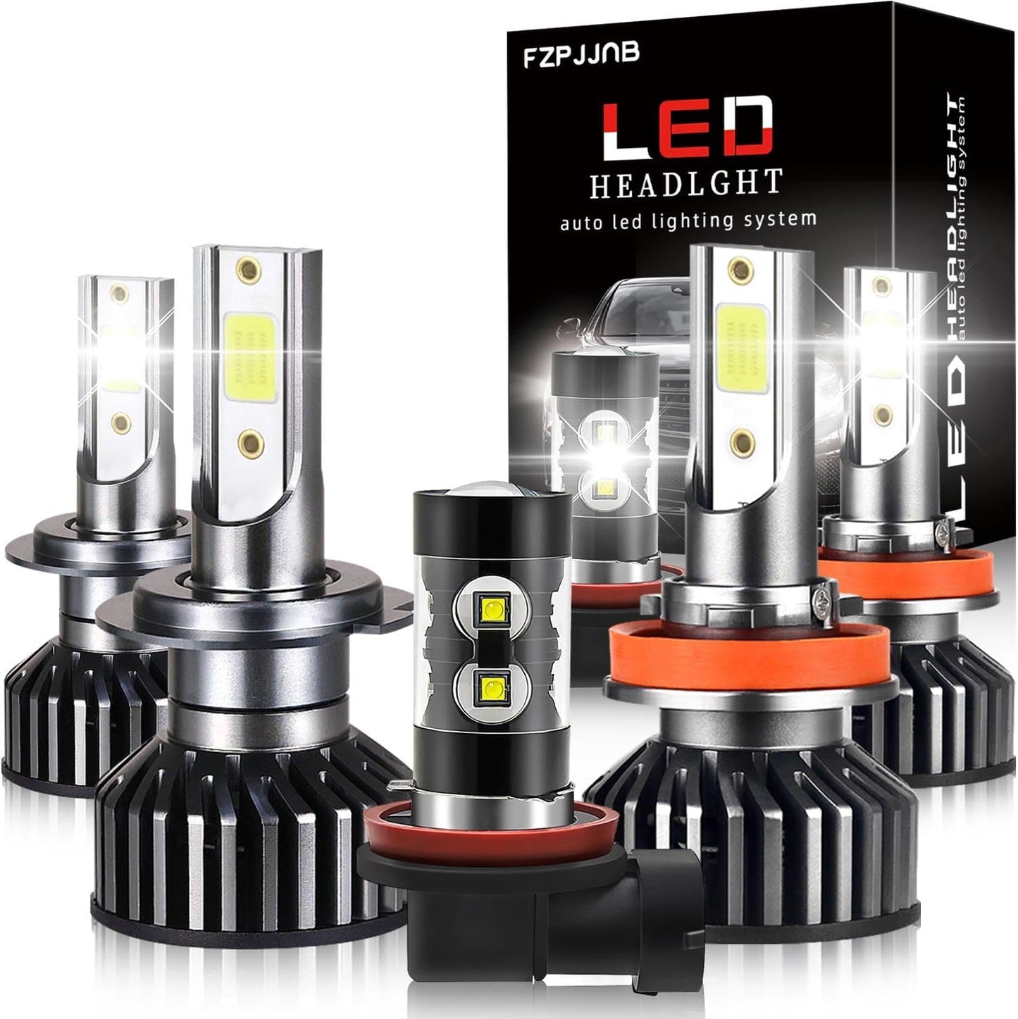 Fit for DODGE RAM 1500 2500 3500 (2002-2005) LED Bulbs 9007 High/Low Beam + 9006 LED Fog Light Bulbs Combo, 300% Brightness, 6000K Cool White, IP68 Waterproof Halogen Replacements, 4PCS