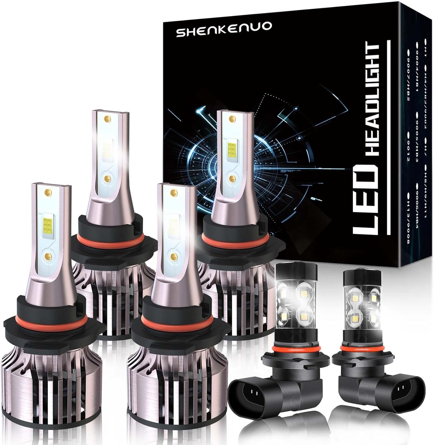SHENKENUO Fit For DODGE RAM 1500 2500 3500 2-Headlamps(2009-2012) 9008 High/Low Beam LED Bulbs + 9145 LED Fog Light Bulbs,6500K Cool White Plug and Play,Pack of 4