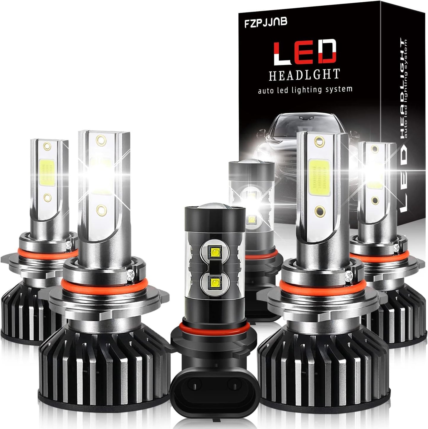 Fit for DODGE RAM 1500 2500 3500 (2002-2005) LED Bulbs 9007 High/Low Beam + 9006 LED Fog Light Bulbs Combo, 300% Brightness, 6000K Cool White, IP68 Waterproof Halogen Replacements, 4PCS
