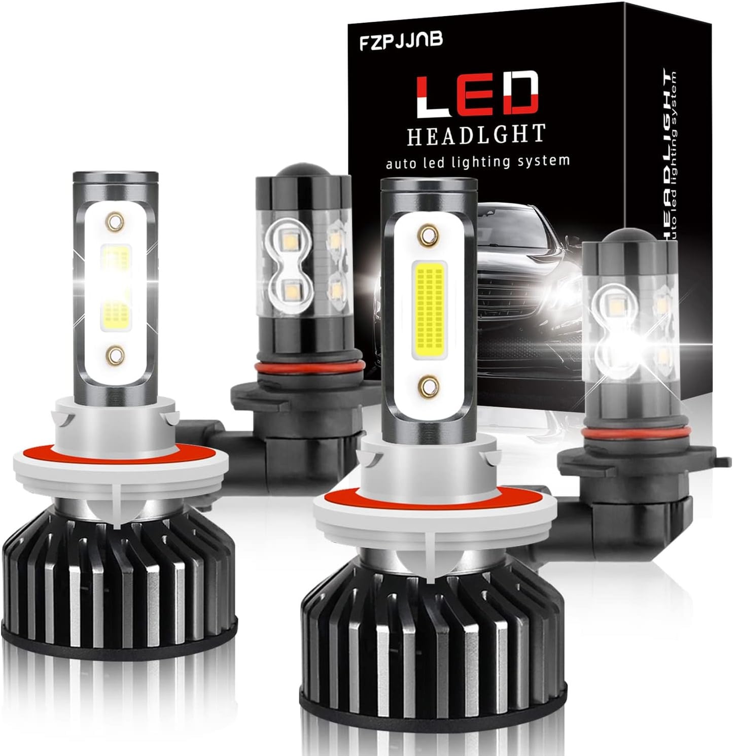 Fit for DODGE RAM 1500 2500 3500 (2002-2005) LED Bulbs 9007 High/Low Beam + 9006 LED Fog Light Bulbs Combo, 300% Brightness, 6000K Cool White, IP68 Waterproof Halogen Replacements, 4PCS