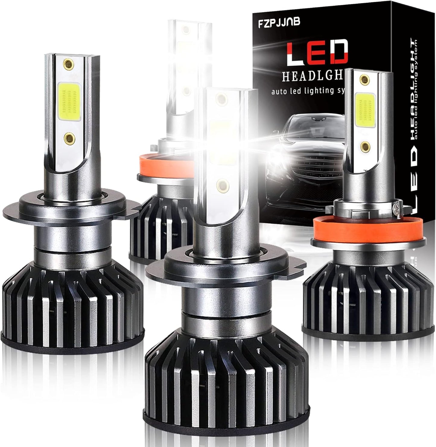 Fit for DODGE RAM 1500 2500 3500 (2002-2005) LED Bulbs 9007 High/Low Beam + 9006 LED Fog Light Bulbs Combo, 300% Brightness, 6000K Cool White, IP68 Waterproof Halogen Replacements, 4PCS