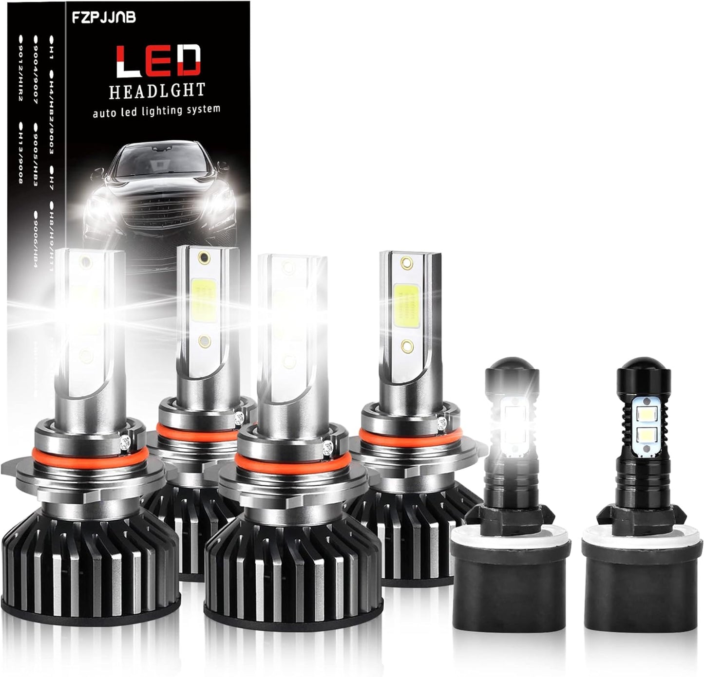 Fit for DODGE RAM 1500 2500 3500 (2002-2005) LED Bulbs 9007 High/Low Beam + 9006 LED Fog Light Bulbs Combo, 300% Brightness, 6000K Cool White, IP68 Waterproof Halogen Replacements, 4PCS