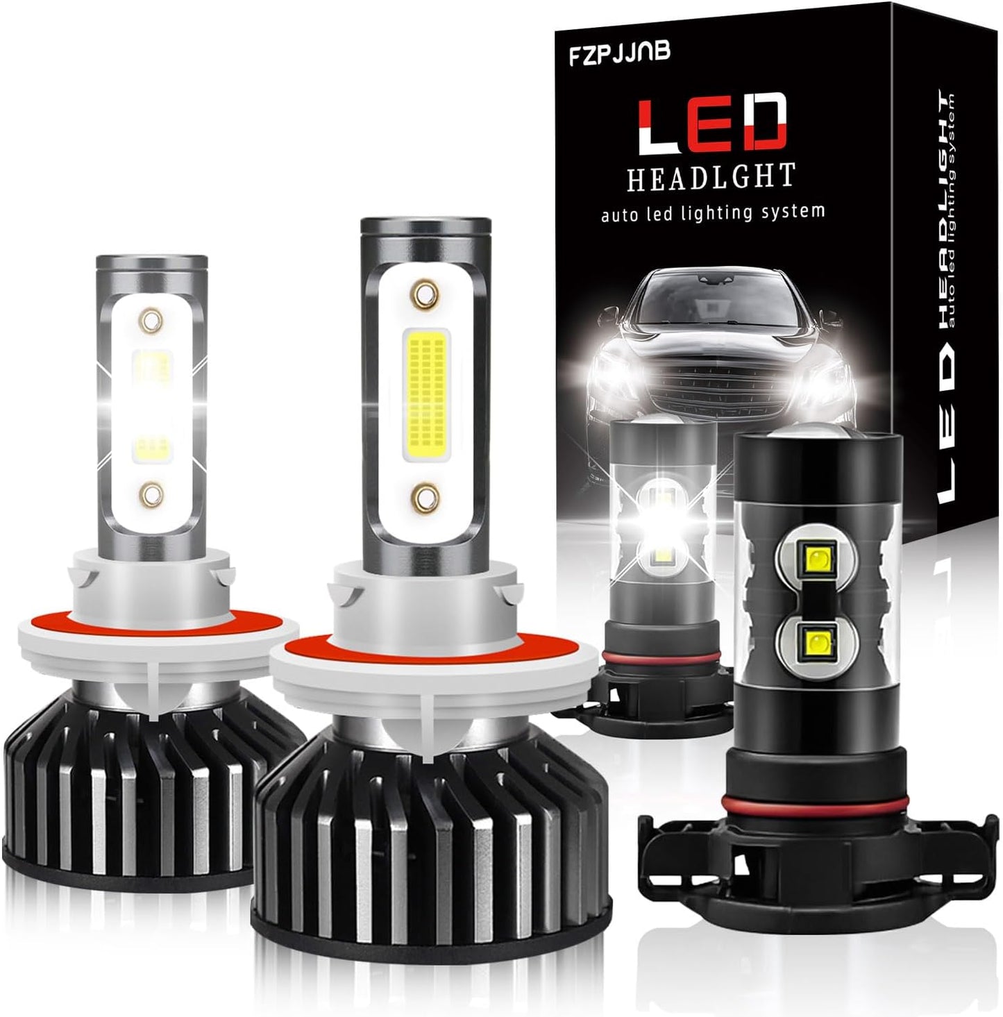 Fit for DODGE RAM 1500 2500 3500 (2002-2005) LED Bulbs 9007 High/Low Beam + 9006 LED Fog Light Bulbs Combo, 300% Brightness, 6000K Cool White, IP68 Waterproof Halogen Replacements, 4PCS