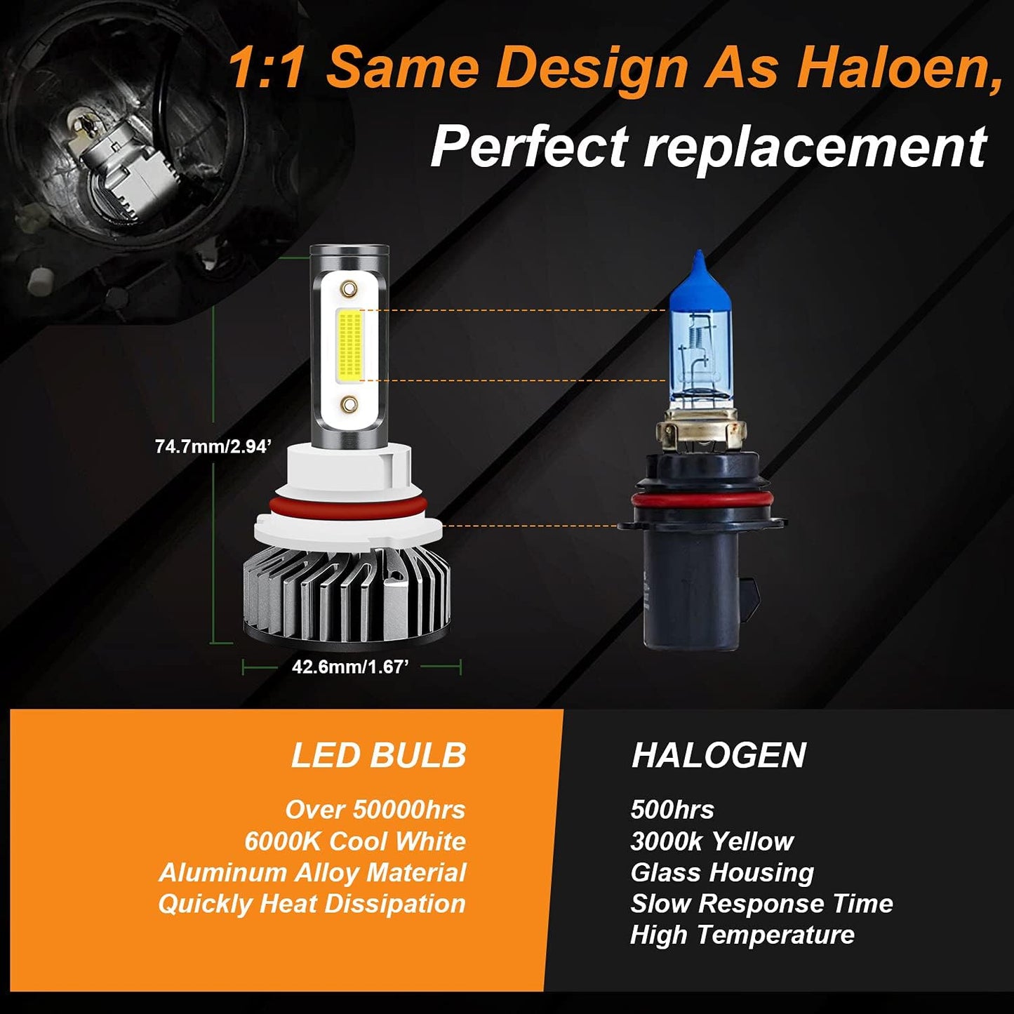 Fit for DODGE RAM 1500 2500 3500 (2002-2005) LED Bulbs 9007 High/Low Beam + 9006 LED Fog Light Bulbs Combo, 300% Brightness, 6000K Cool White, IP68 Waterproof Halogen Replacements, 4PCS