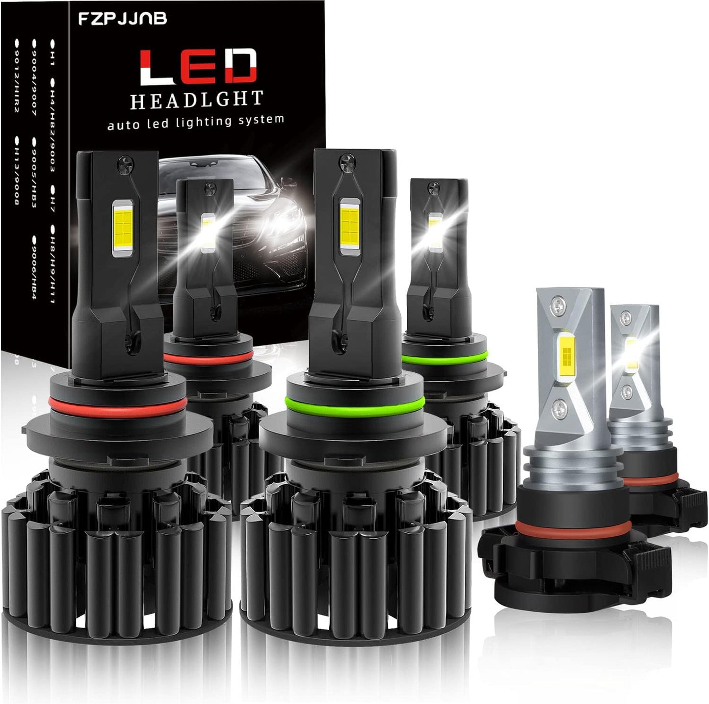 Fit for DODGE RAM 1500 2500 3500 (2002-2005) LED Bulbs 9007 High/Low Beam + 9006 LED Fog Light Bulbs Combo, 300% Brightness, 6000K Cool White, IP68 Waterproof Halogen Replacements, 4PCS
