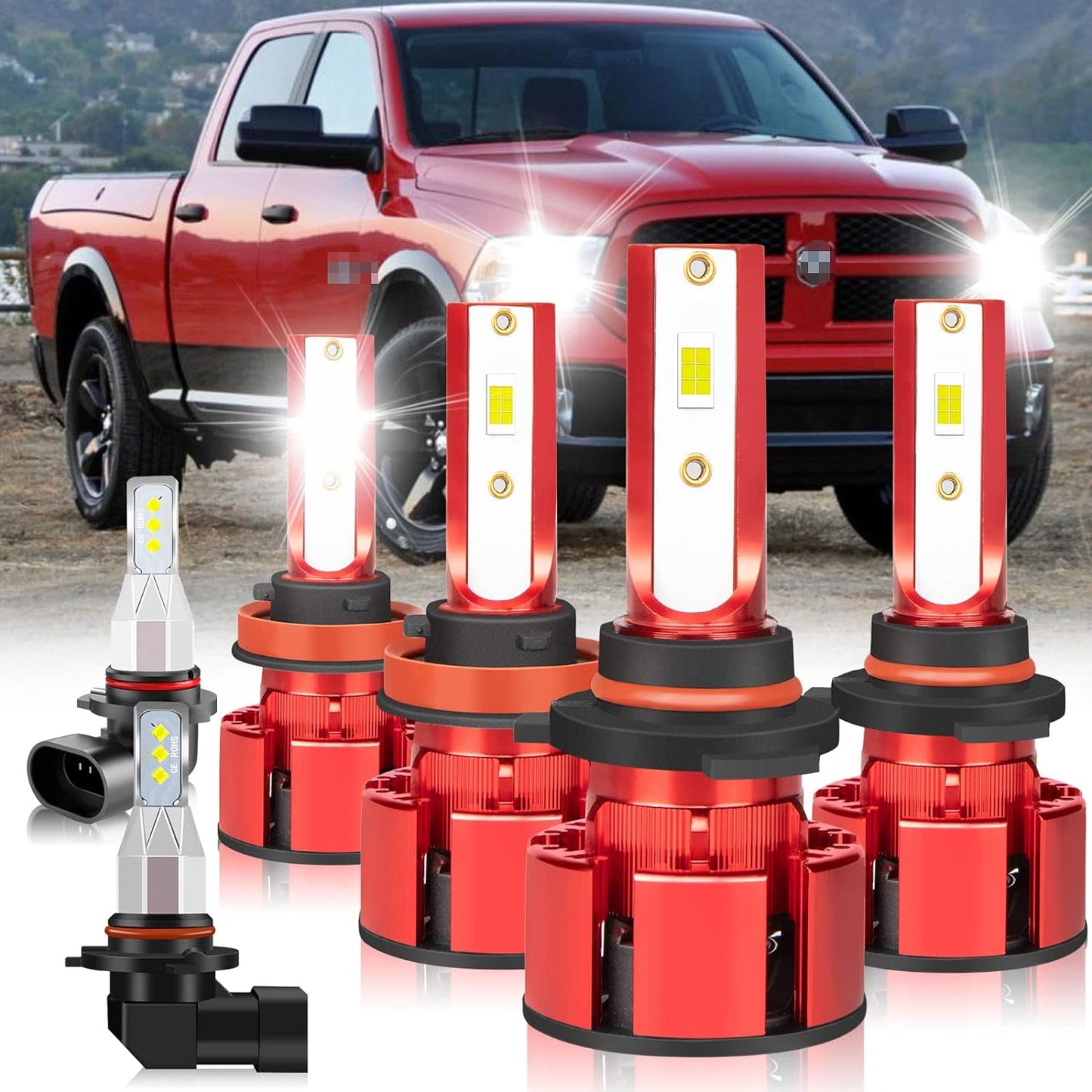 Fit for Dodge Ram 1500 2500 3500 2006 2007 2008 Led Lights, 500% Brightness H13 Light Bulbs High&Low Beam,6500K White 36000LM H13 Led Light Bulb,2Pcs H13 Led Bulbs