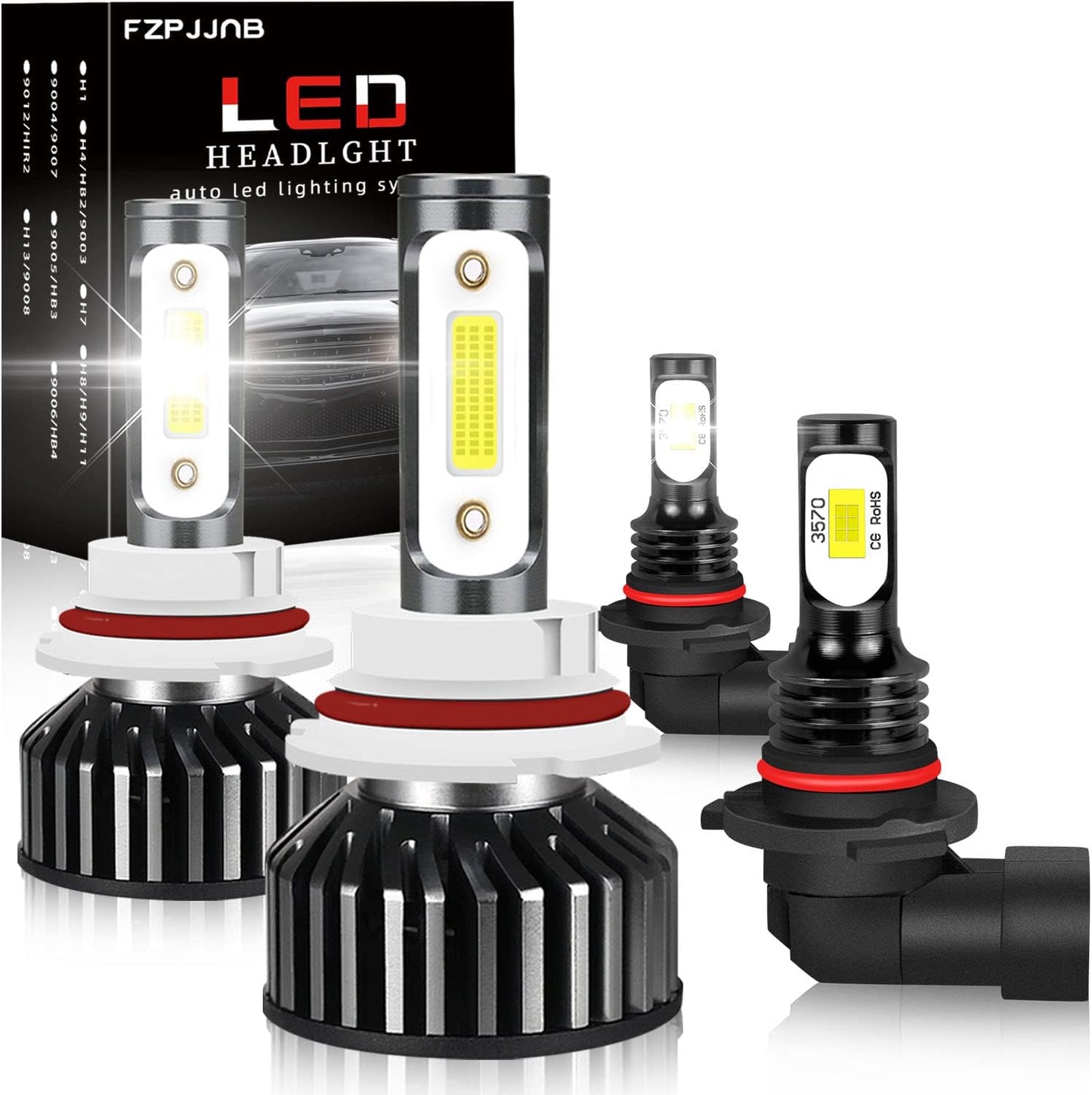 Fit for DODGE RAM 1500 2500 3500 (2002-2005) LED Bulbs 9007 High/Low Beam + 9006 LED Fog Light Bulbs Combo, 300% Brightness, 6000K Cool White, IP68 Waterproof Halogen Replacements, 4PCS