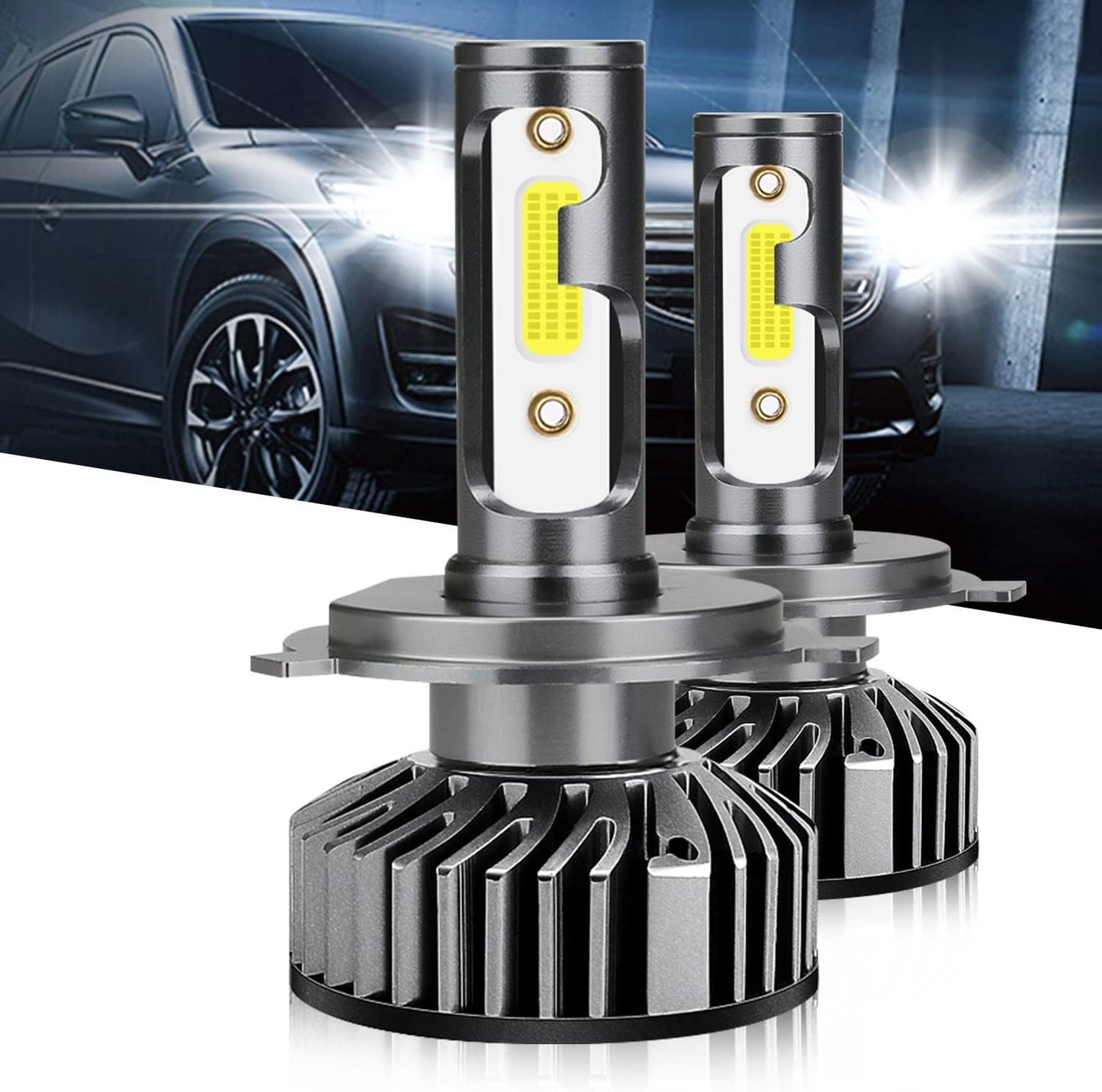 Fit for DODGE RAM 1500 2500 3500 (2002-2005) LED Bulbs 9007 High/Low Beam + 9006 LED Fog Light Bulbs Combo, 300% Brightness, 6000K Cool White, IP68 Waterproof Halogen Replacements, 4PCS