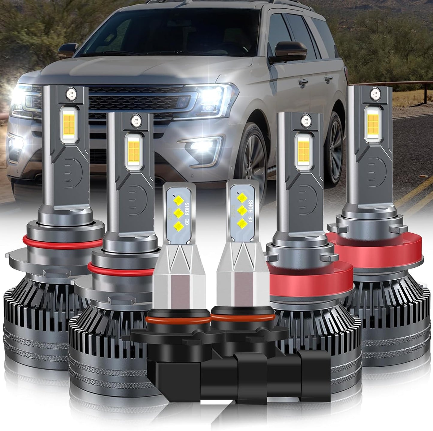 Fit for FORD EXPEDITION(2019-2020) headlights 9005/HB3 High Beam+H11/H9 Low Beam+9145/9140/9005 Fog Light Headlight Bulbs,600% Brightness 110W 30000LM Cool White 6PCS