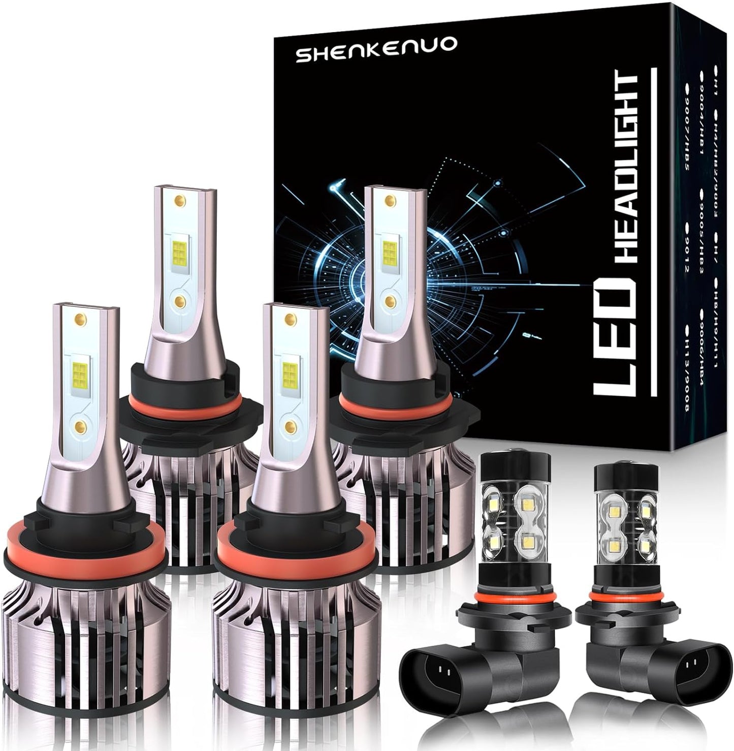 SHENKENUO Fit For DODGE RAM 1500 2500 3500 2-Headlamps(2009-2012) 9008 High/Low Beam LED Bulbs + 9145 LED Fog Light Bulbs,6500K Cool White Plug and Play,Pack of 4