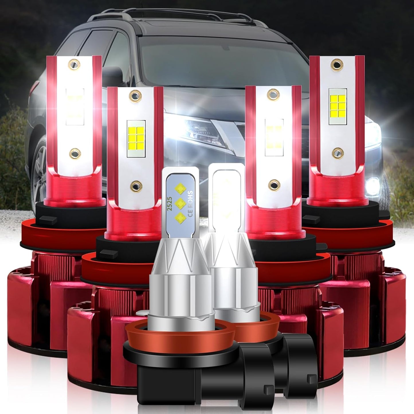 Fit (2017-2020) for PATHFINDER Headlight Bulbs,H9/H11 High Beam+H11/H9 Low Beam+H11/H8/H16 Fog Light Headlight Bulbs 500% Brightness 38000LM 6500K Cool White 6PCS