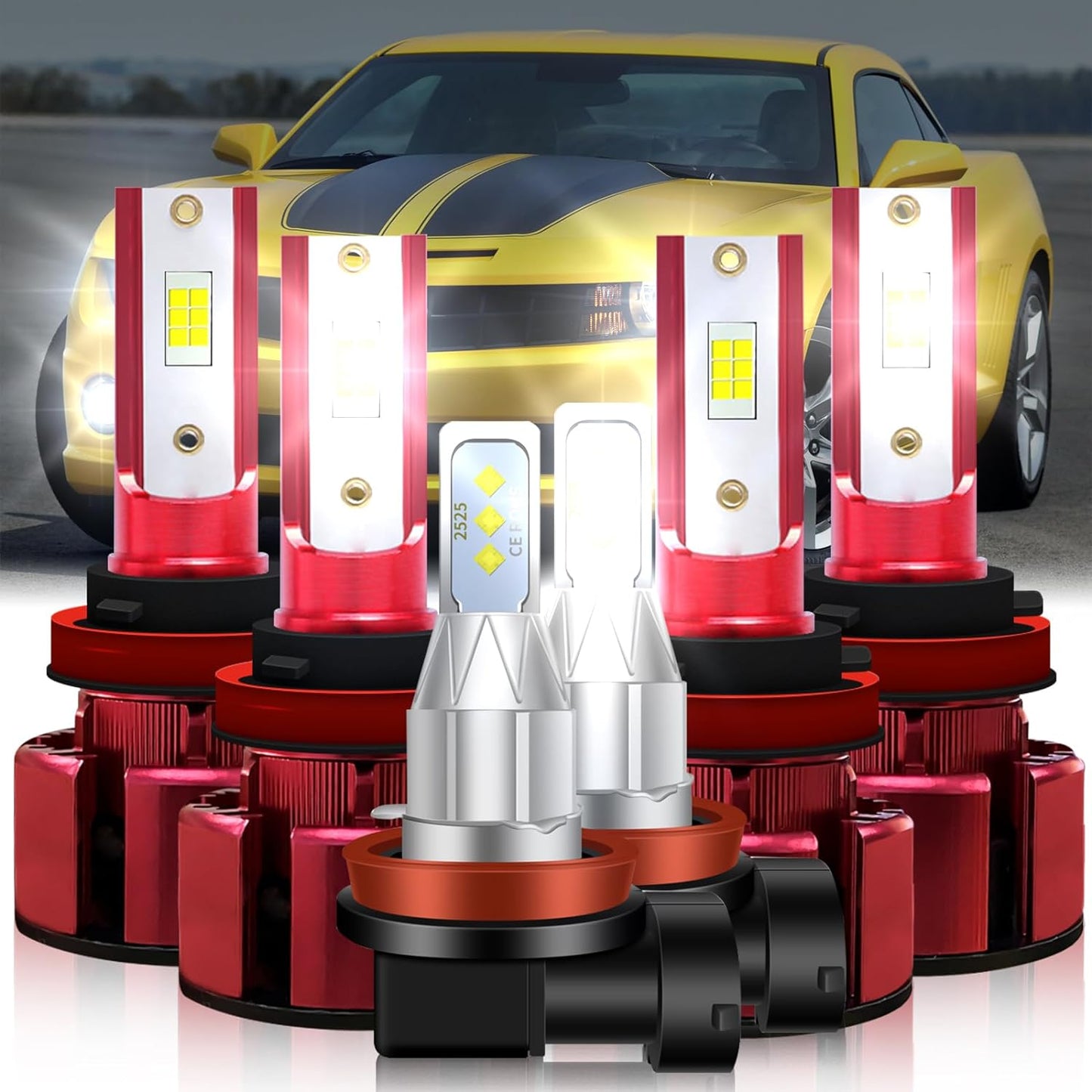 Fit (2010-2013) for CHEVROLET CHEVY CAMARO LED Headlight Bulbs,9008/H13 High Low Dual Beam+5202/H16/PS24W Fog Light Led Headlight Bulbs 500% Brightness 38000LM 6500K Cool White 4PCS
