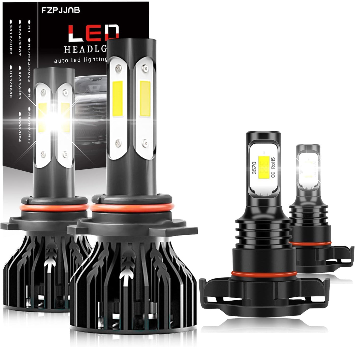 Fit for DODGE RAM 1500 2500 3500 (2002-2005) LED Bulbs 9007 High/Low Beam + 9006 LED Fog Light Bulbs Combo, 300% Brightness, 6000K Cool White, IP68 Waterproof Halogen Replacements, 4PCS