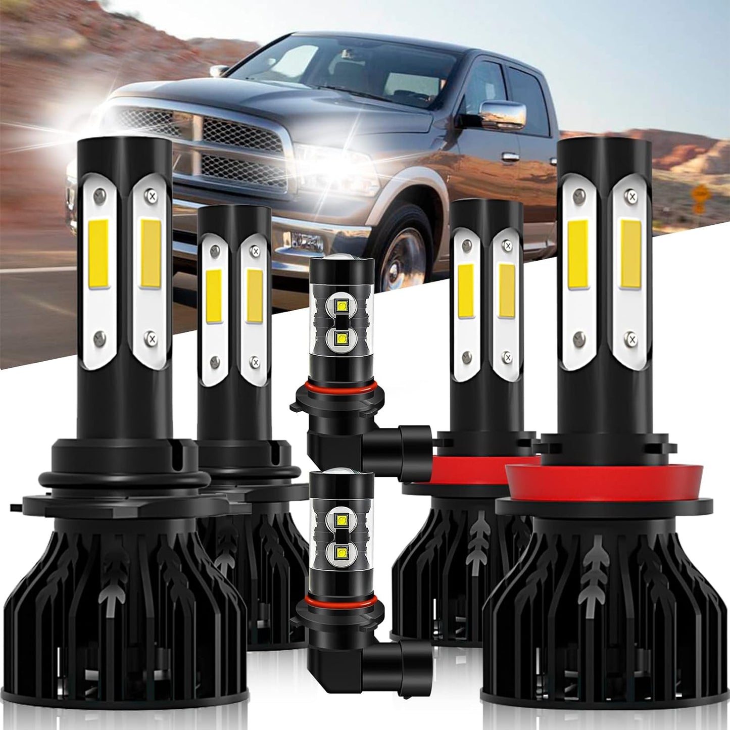 LED Bulbs Fit for Toyota tacoma (2016-2022), H9 High Beam+H11 Low Beam+H11 LED Fog Light Bulbs, 6000K Cool White 11000LM Super Bright, Pack of 6