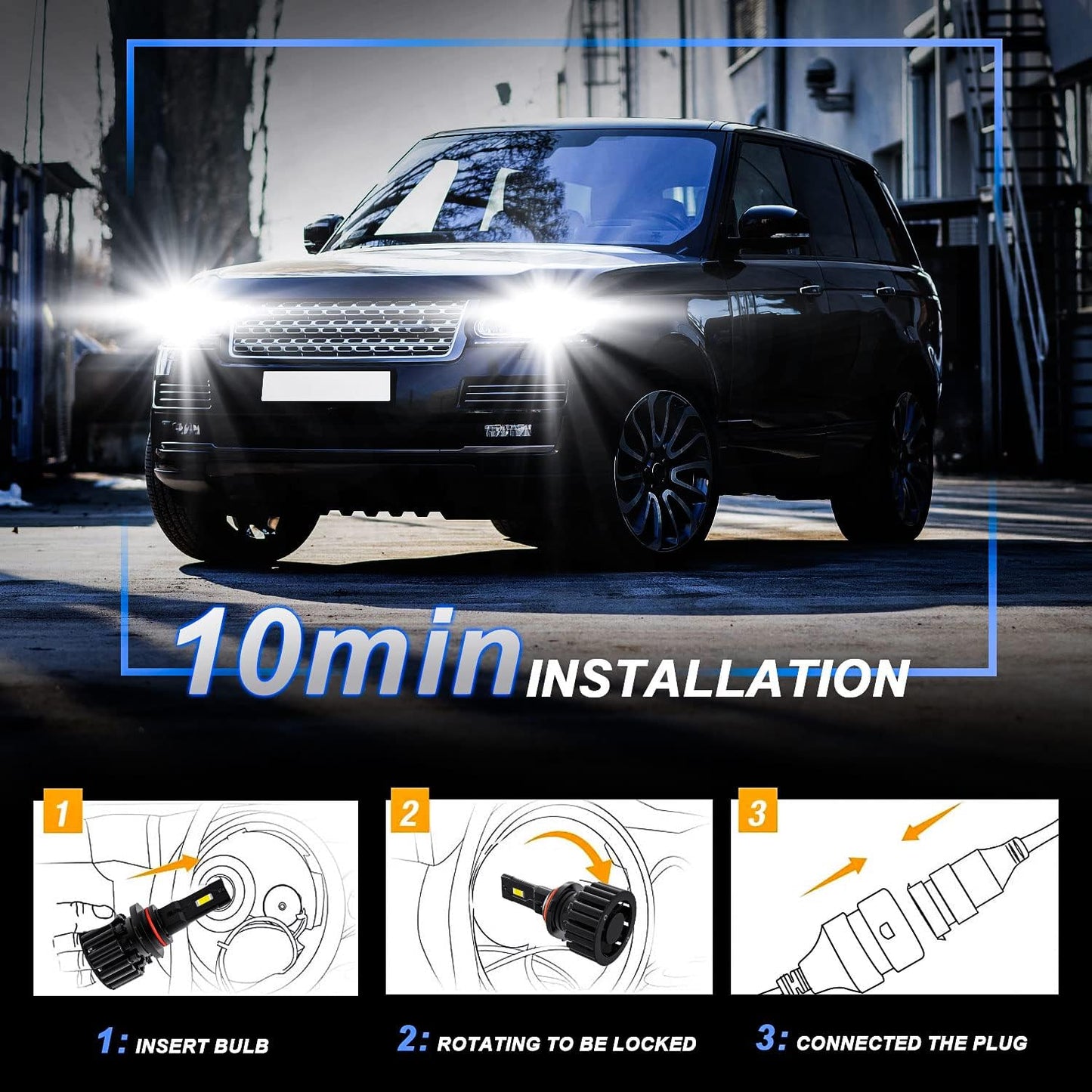 Fit for FORD EDGE (2011-2014) LED Headlight Bulbs, Super Bright 20000LM 9012/HIR2 High/Low Beam LED Headlamps, Plug-n-Play Halogen Replacements, 6500K Cool White Light, 2PCS