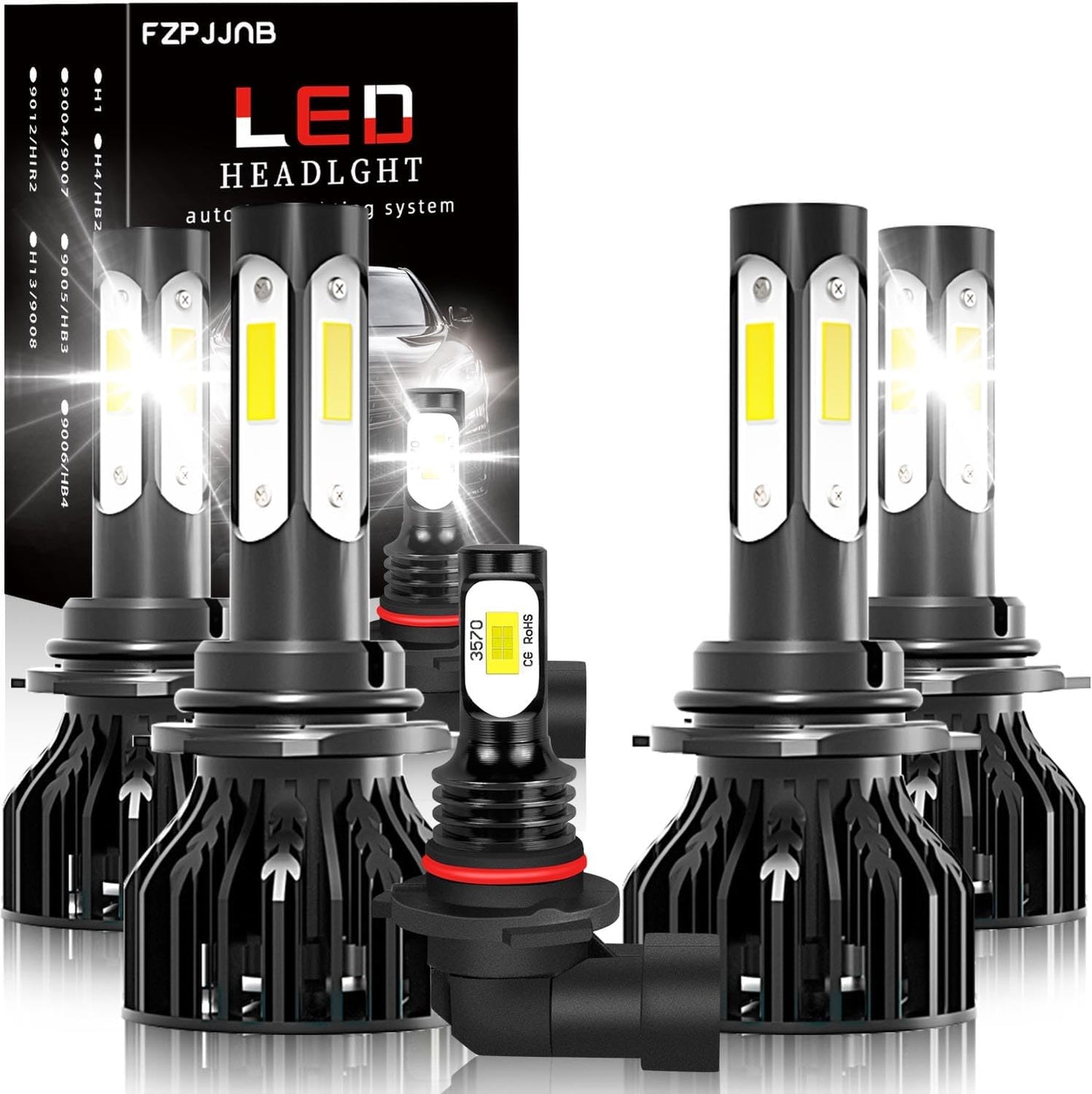 Fit for DODGE RAM 1500 2500 3500 (2002-2005) LED Bulbs 9007 High/Low Beam + 9006 LED Fog Light Bulbs Combo, 300% Brightness, 6000K Cool White, IP68 Waterproof Halogen Replacements, 4PCS