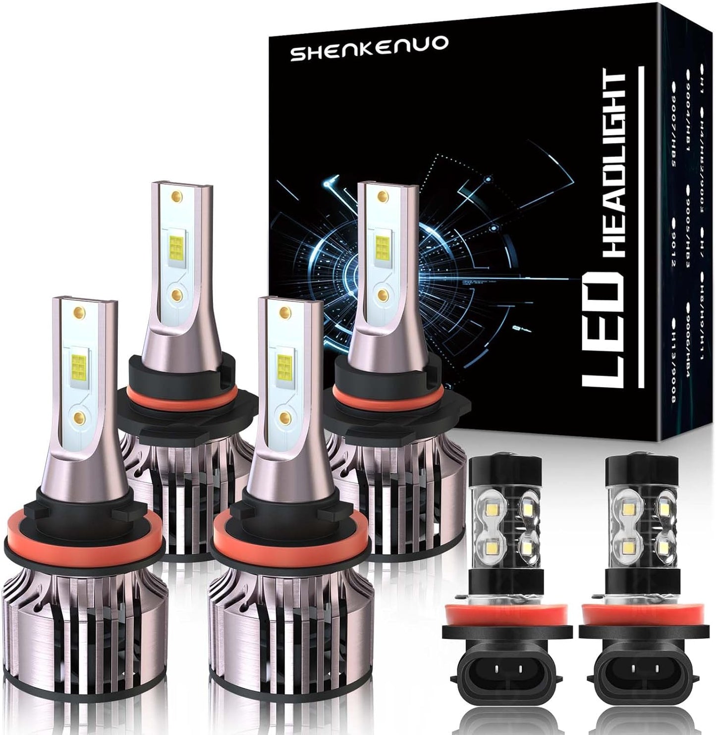 SHENKENUO Fit For DODGE RAM 1500 2500 3500 2-Headlamps(2009-2012) 9008 High/Low Beam LED Bulbs + 9145 LED Fog Light Bulbs,6500K Cool White Plug and Play,Pack of 4