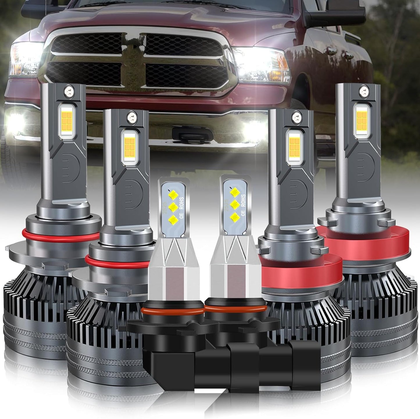 Fit for FORD EXPEDITION(2019-2020) headlights 9005/HB3 High Beam+H11/H9 Low Beam+9145/9140/9005 Fog Light Headlight Bulbs,600% Brightness 110W 30000LM Cool White 6PCS