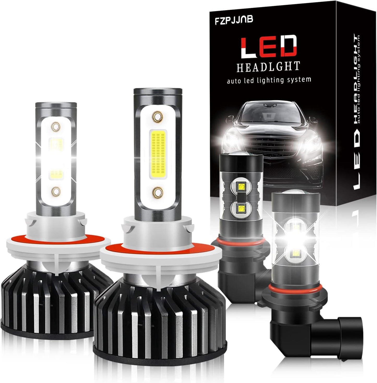 Fit for FORD F-150 (2004-2014) LED Bulbs H13/9008 High/Low Beam + 9145 LED Fog Light Bulbs, 300% Brightness, 6000K Cool White LED Headlamps, IP68 Waterproof, Halogen Replacement Kits, 4PCS