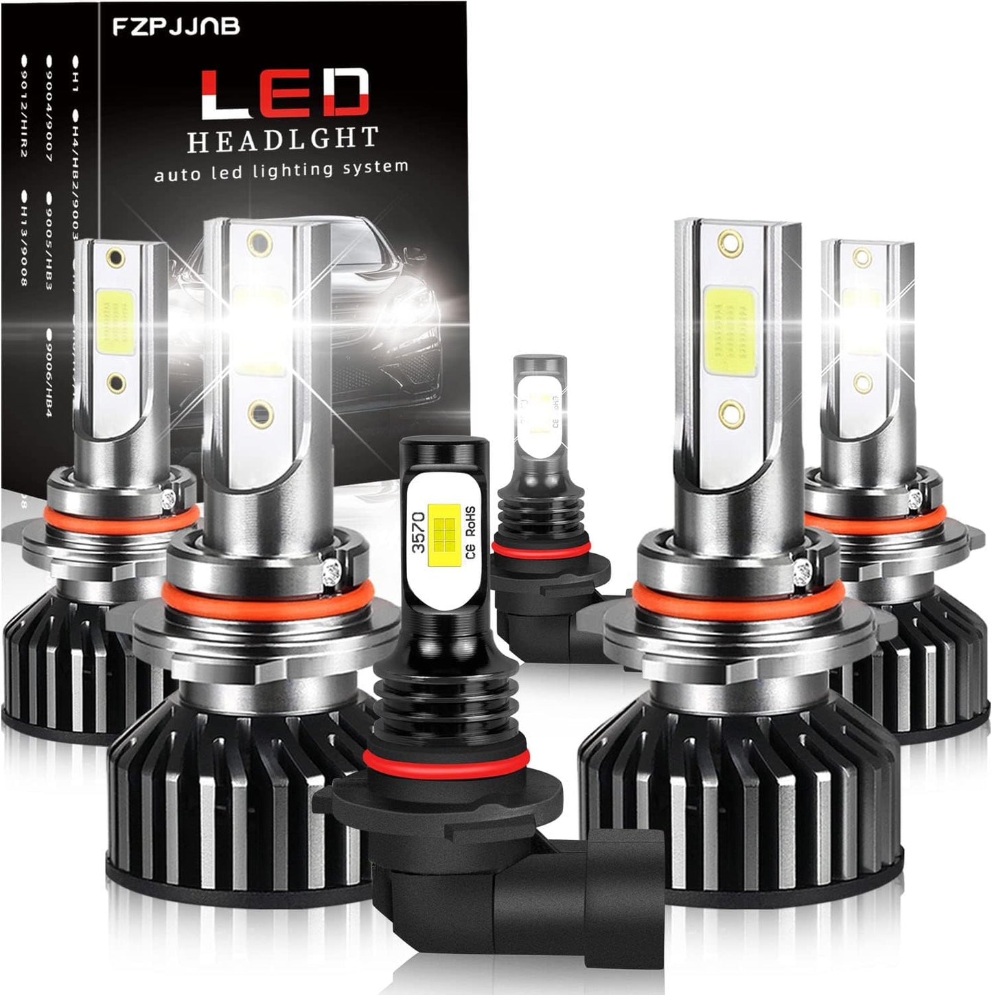 Fit for DODGE RAM 1500 2500 3500 (2002-2005) LED Bulbs 9007 High/Low Beam + 9006 LED Fog Light Bulbs Combo, 300% Brightness, 6000K Cool White, IP68 Waterproof Halogen Replacements, 4PCS