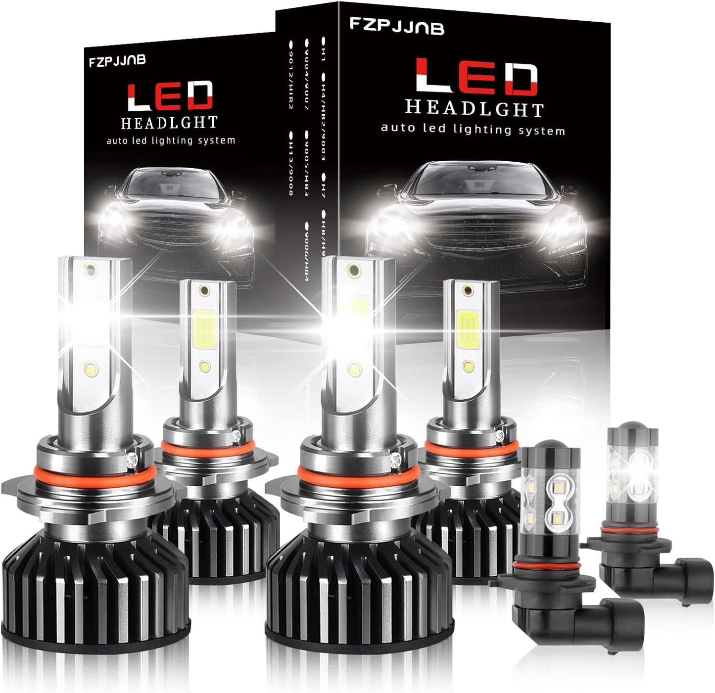 Fit for DODGE RAM 1500 2500 3500 (2002-2005) LED Bulbs 9007 High/Low Beam + 9006 LED Fog Light Bulbs Combo, 300% Brightness, 6000K Cool White, IP68 Waterproof Halogen Replacements, 4PCS