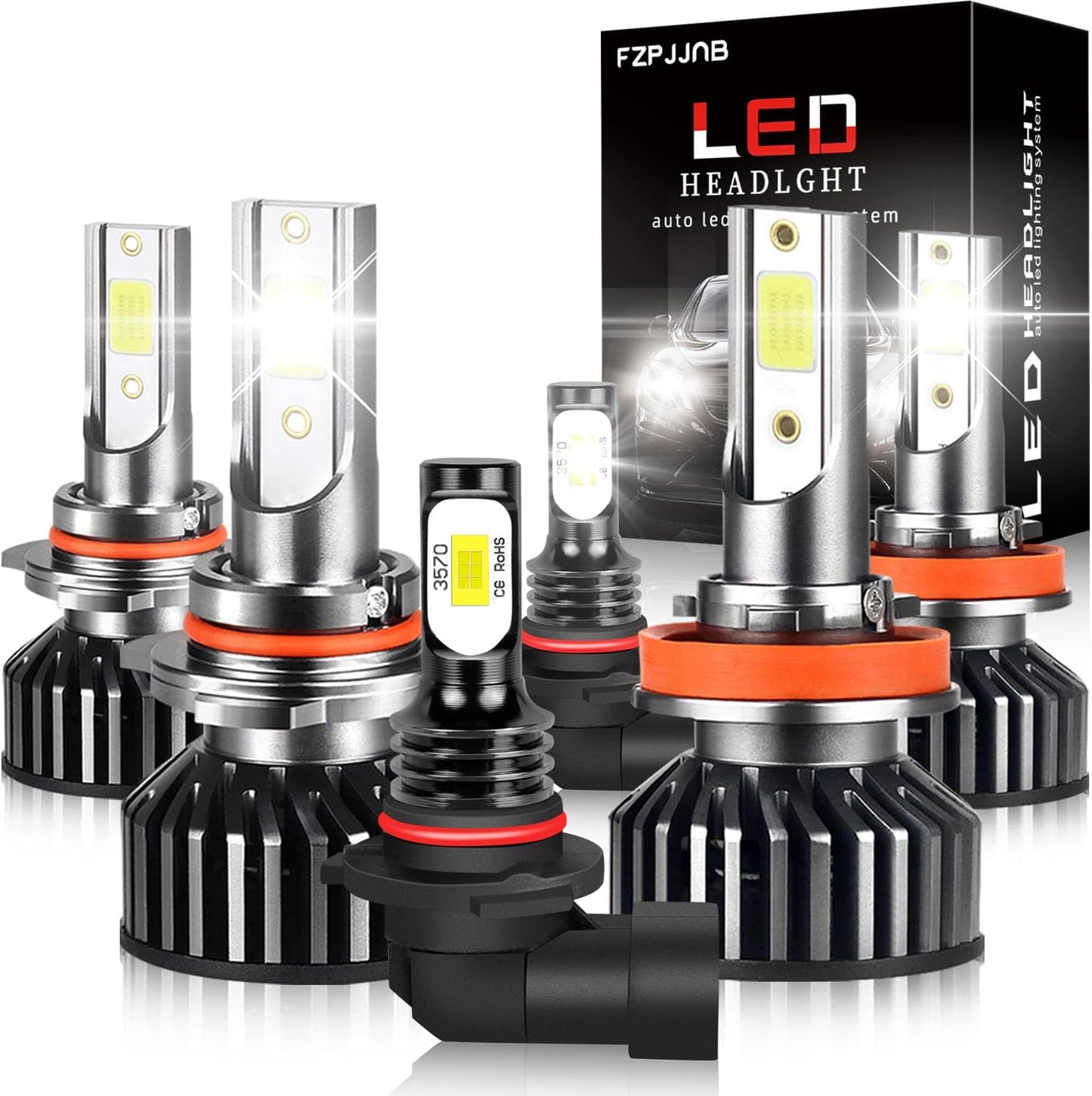 Fit for DODGE RAM 1500 2500 3500 (2002-2005) LED Bulbs 9007 High/Low Beam + 9006 LED Fog Light Bulbs Combo, 300% Brightness, 6000K Cool White, IP68 Waterproof Halogen Replacements, 4PCS