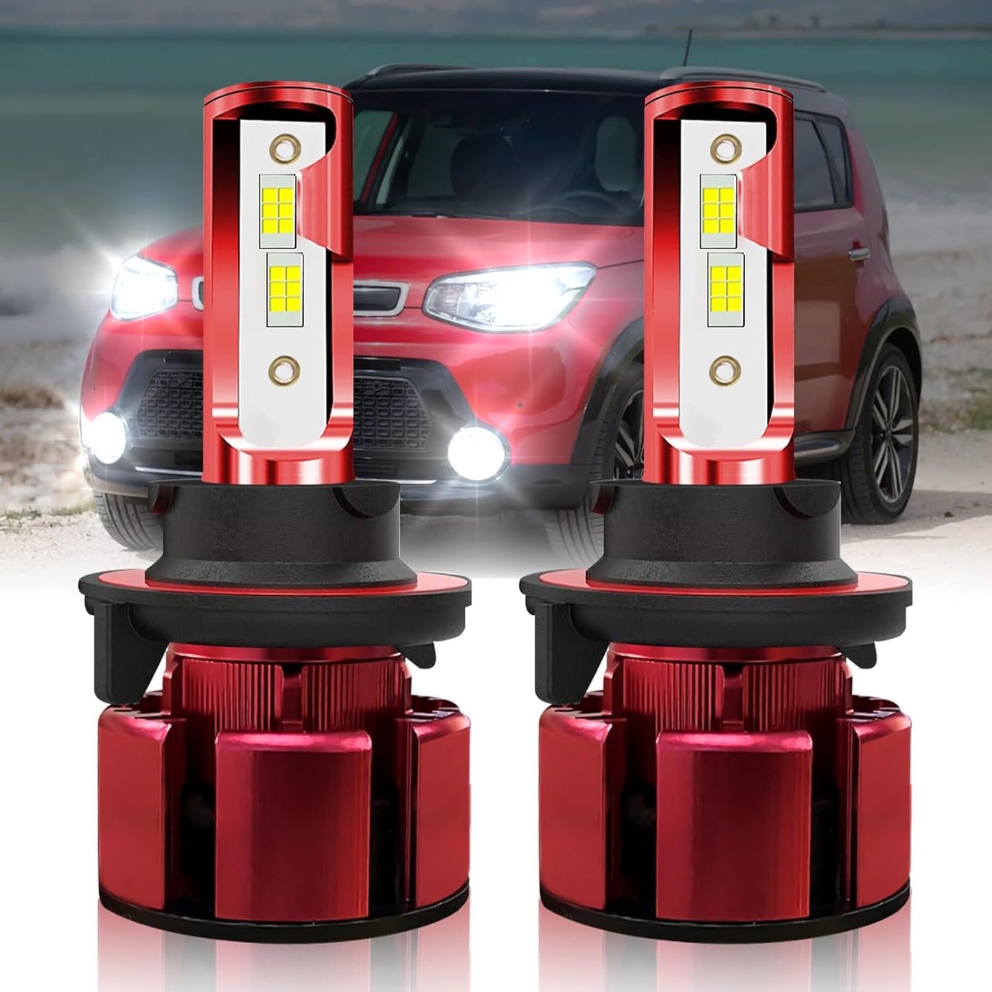 Fit (2014-2019) for KIA SOUL LED Headlight Bulbs,9008/H13 High Low Dual Beam LED Bulbs 500% Brightness 80W 38000LM 6500K Cool White 2pcs Led Bulbs Kit