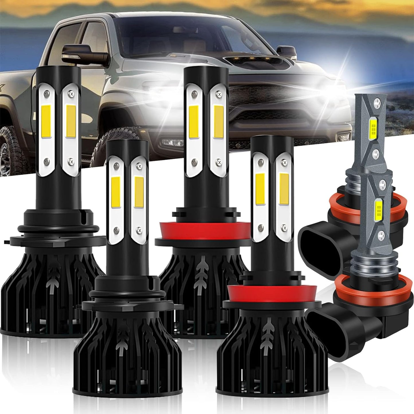 LED Bulbs Fit for Toyota tacoma (2016-2022), H9 High Beam+H11 Low Beam+H11 LED Fog Light Bulbs, 6000K Cool White 11000LM Super Bright, Pack of 6