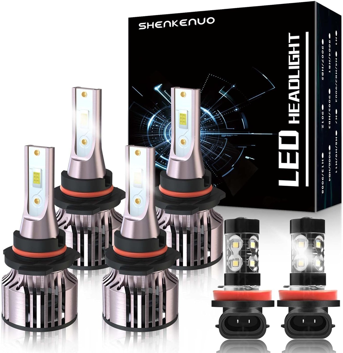 SHENKENUO Fit For Accord (2006-2012) 9005+9006 High/Low Beam Halogen Replacement LED Bulbs + H11 LED Fog Bulbs,6500K Cool White Plug and Play,Pack of 6