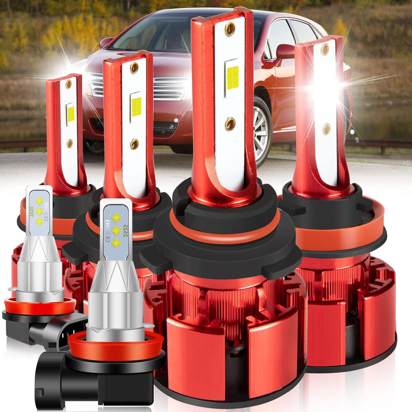 For Jeep Renegade 2015-2021 Led Lights, 9008/H13 Light Bulbs High&Low Beam+H11 LED Fog Lights,6500K White 500% Super Bright 1:1 Size 9008/H13 Led Light Bulb, 4Pcs 9008/H13 H11 Led Bulbs