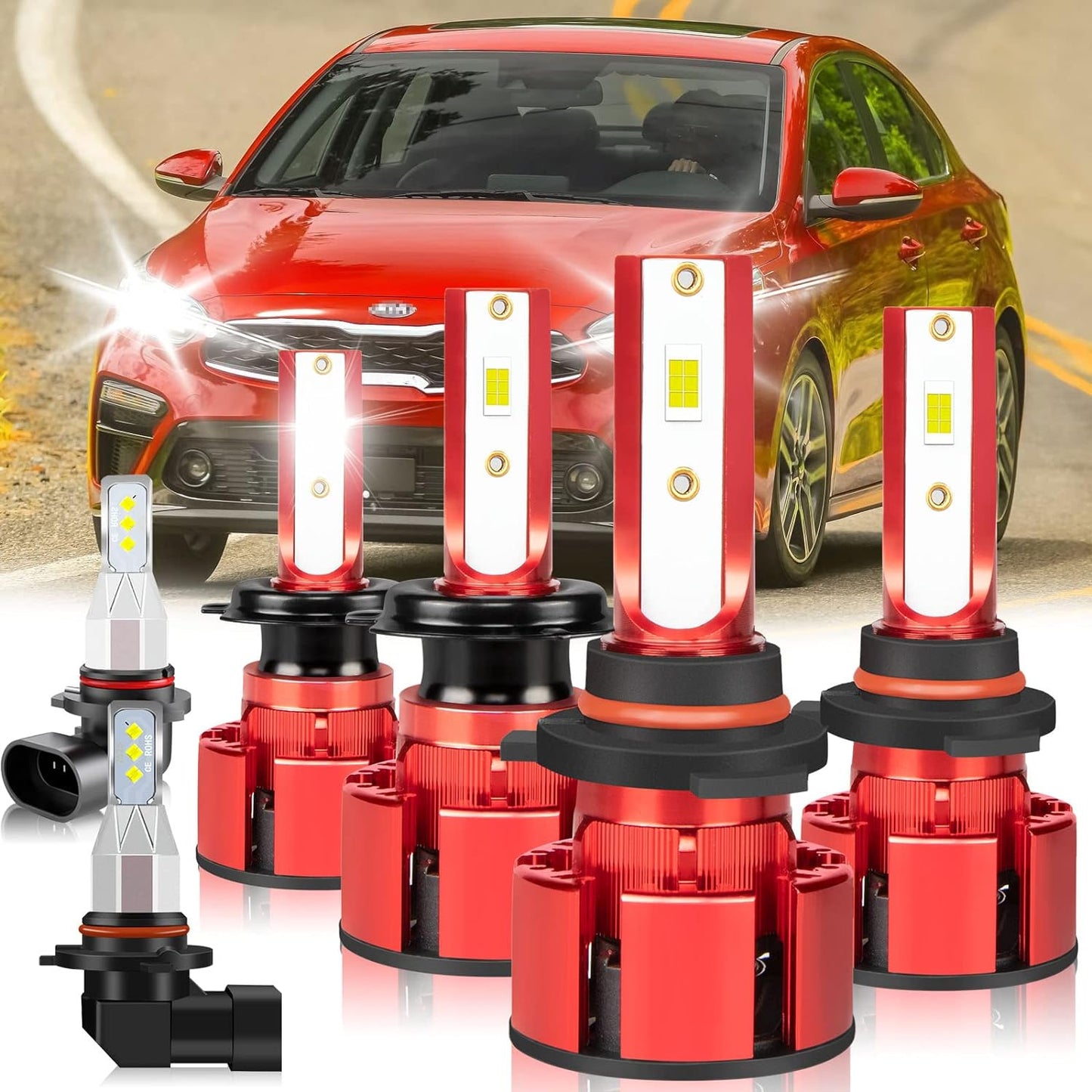 Fit for TOYOTA COROLLA 2009-2015 Led Lights, 500% Brightness 9005 9006 Light Bulbs High&Low Beam+H11 LED Fog Lights,6500K White 36000LM 9005 9006 Led Light Bulb, 6Pcs 9005 9006 H11 Led Bulbs