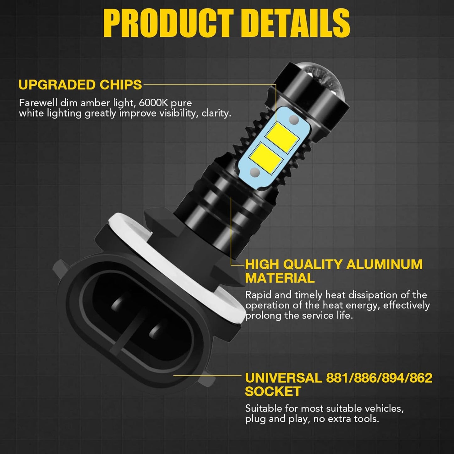 881/886/894/862 LED Headlight For 2014-2020 2021 2022 2023 Polaris Ranger 400 500 570,Xenon White Long Lifespan LED Bulbs Combo,Plug N Play Headlight Bulbs,Pack of 2