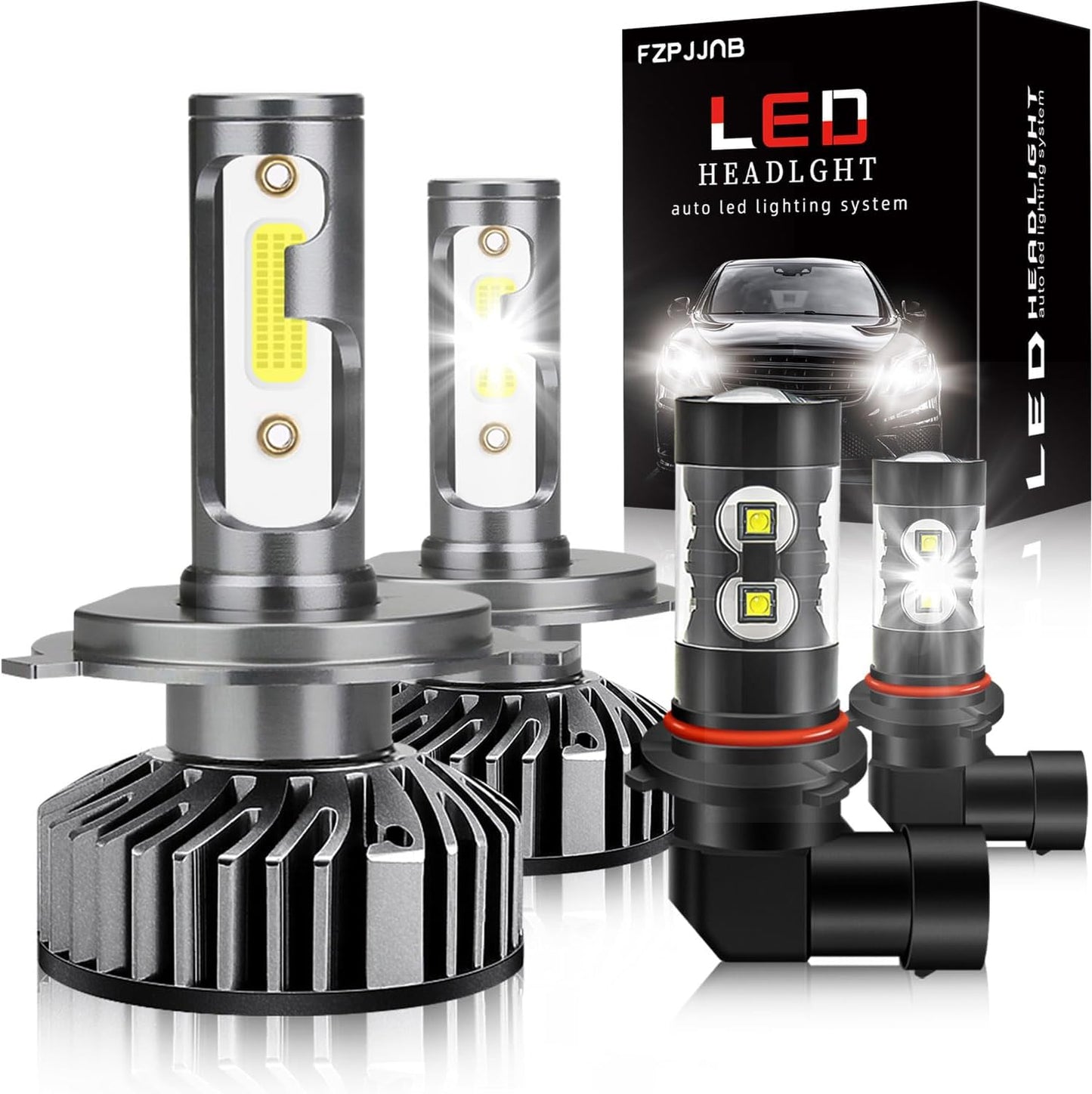 Fit for DODGE RAM 1500 2500 3500 (2002-2005) LED Bulbs 9007 High/Low Beam + 9006 LED Fog Light Bulbs Combo, 300% Brightness, 6000K Cool White, IP68 Waterproof Halogen Replacements, 4PCS