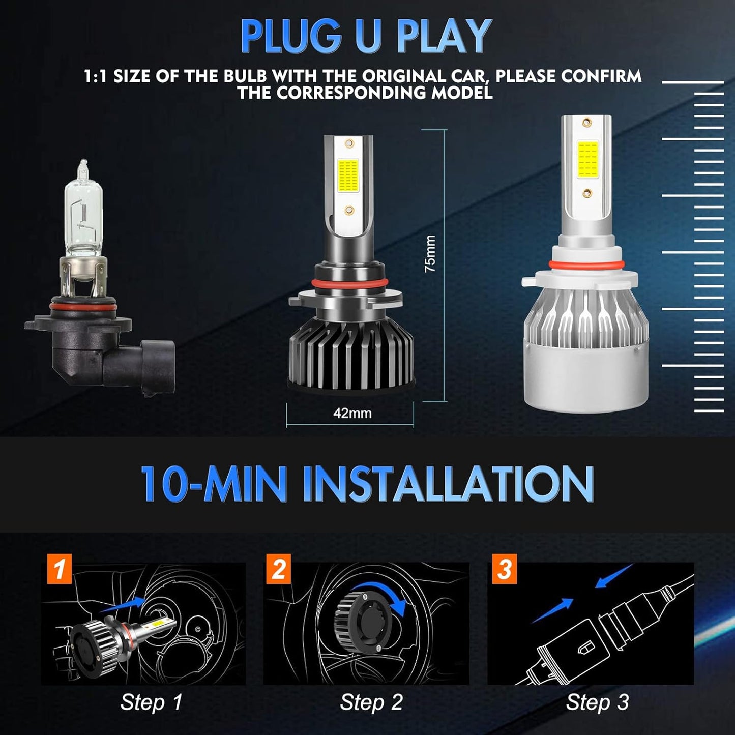 Fit for Jeep Grand Cherokee 1999-2010 LED Headlight Bulbs,9005 High Beam and 9006 Low Beam LED Headlight Bulb Kit, 60W 28000LM 6000K White Super Bright, Plug and Play, Pack of 4