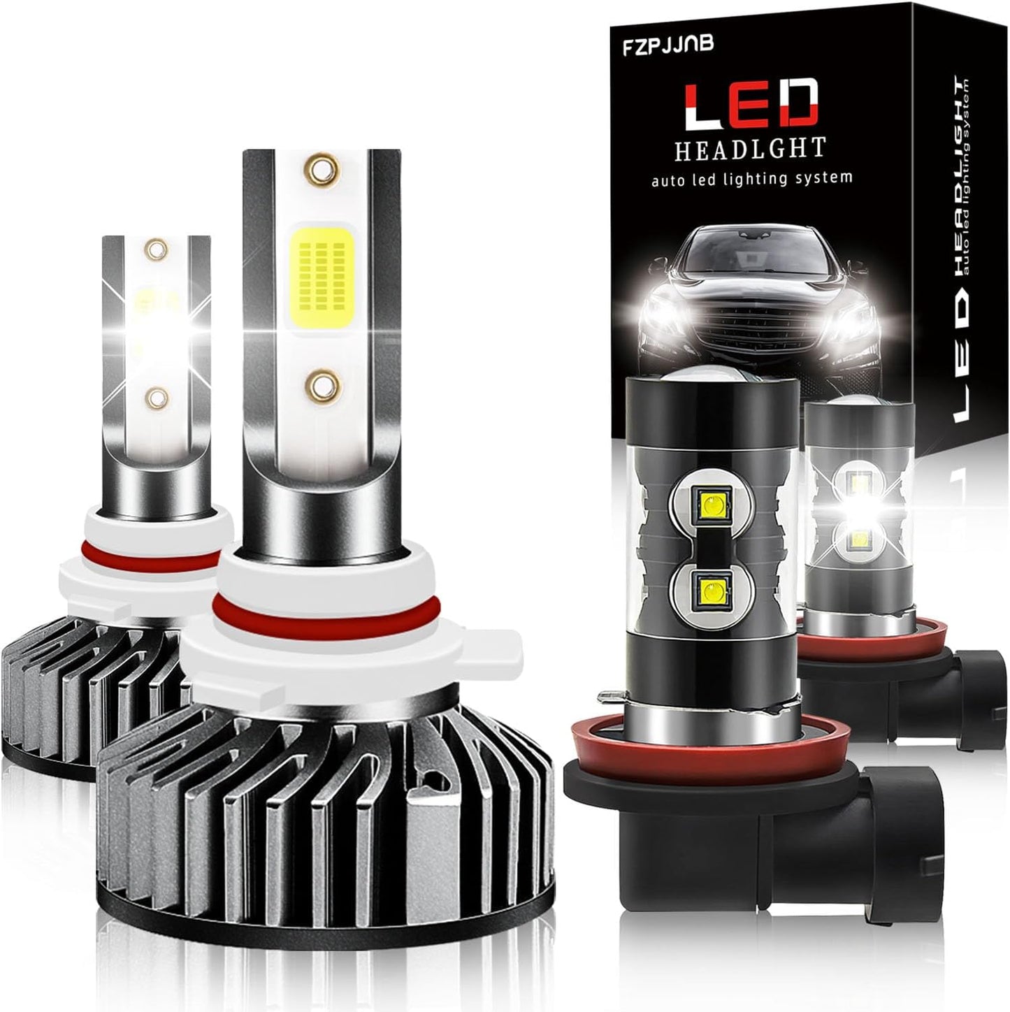 Fit for DODGE RAM 1500 2500 3500 (2002-2005) LED Bulbs 9007 High/Low Beam + 9006 LED Fog Light Bulbs Combo, 300% Brightness, 6000K Cool White, IP68 Waterproof Halogen Replacements, 4PCS