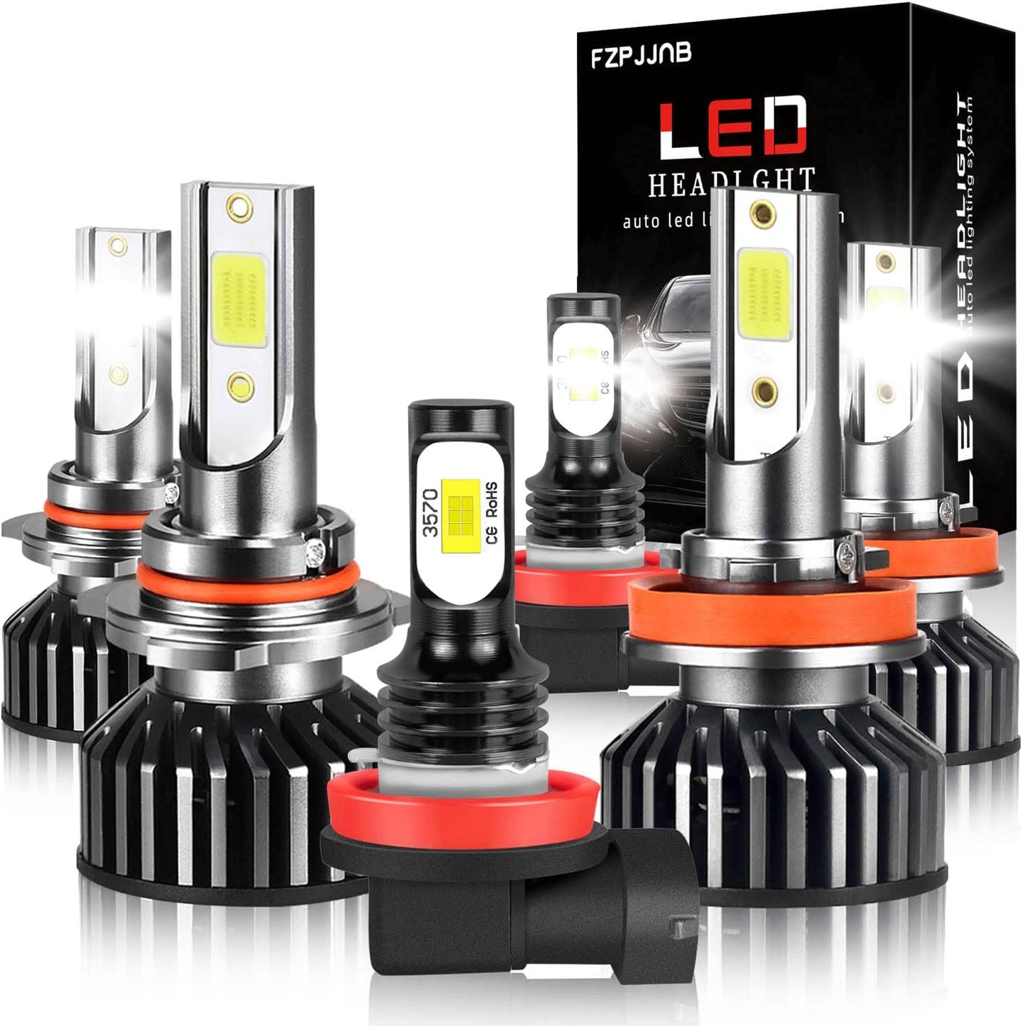 Fit for DODGE RAM 1500 2500 3500 (2002-2005) LED Bulbs 9007 High/Low Beam + 9006 LED Fog Light Bulbs Combo, 300% Brightness, 6000K Cool White, IP68 Waterproof Halogen Replacements, 4PCS