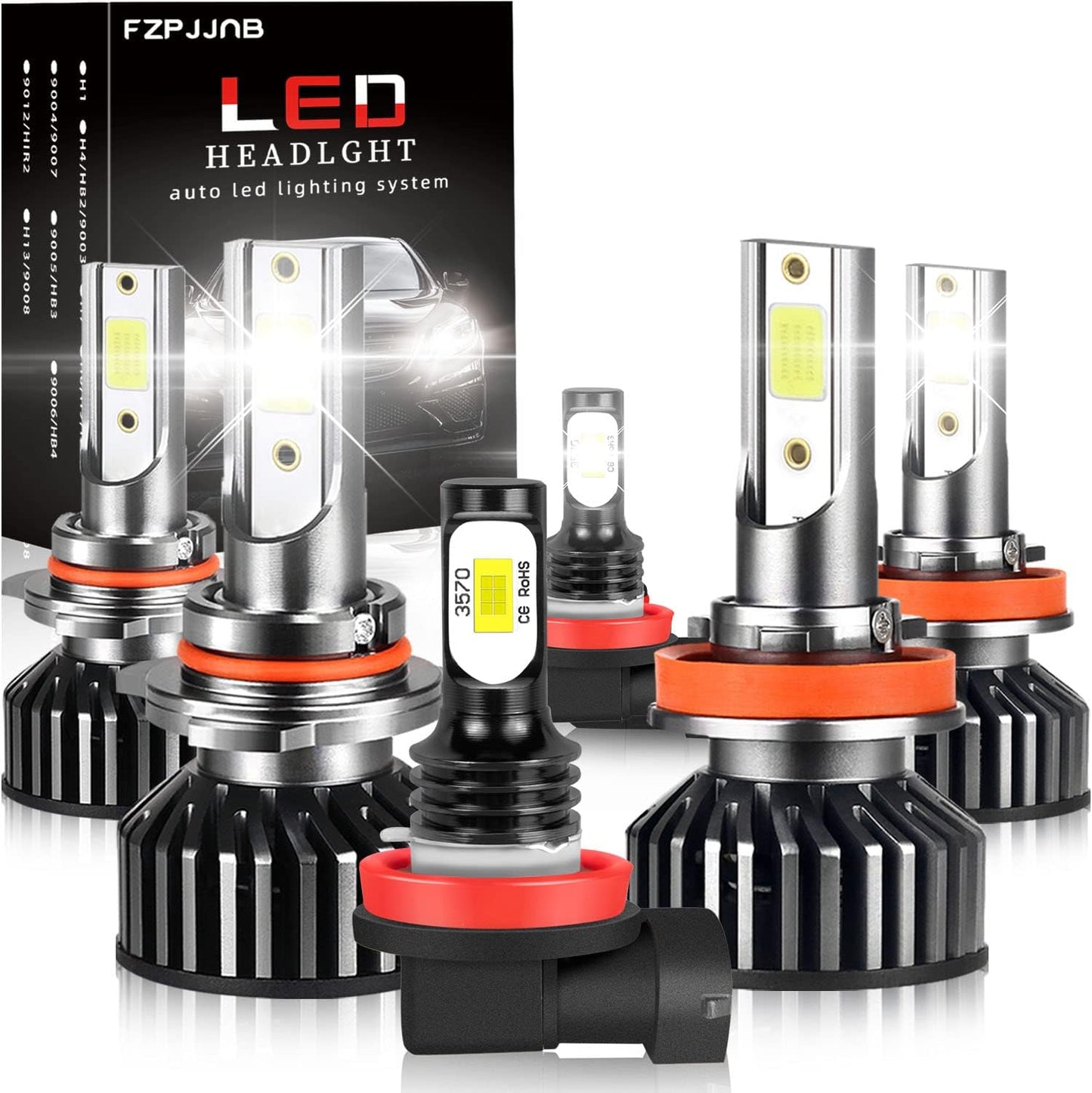 Fit for DODGE RAM 1500 2500 3500 (2002-2005) LED Bulbs 9007 High/Low Beam + 9006 LED Fog Light Bulbs Combo, 300% Brightness, 6000K Cool White, IP68 Waterproof Halogen Replacements, 4PCS