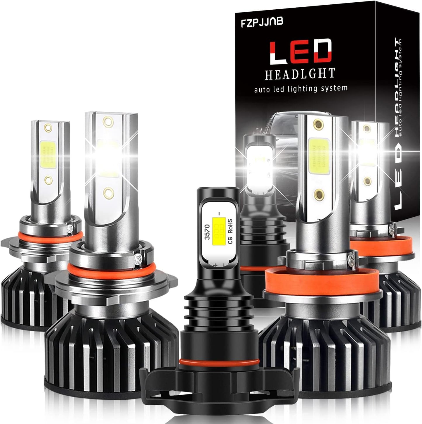 Fit for DODGE RAM 1500 2500 3500 (2002-2005) LED Bulbs 9007 High/Low Beam + 9006 LED Fog Light Bulbs Combo, 300% Brightness, 6000K Cool White, IP68 Waterproof Halogen Replacements, 4PCS