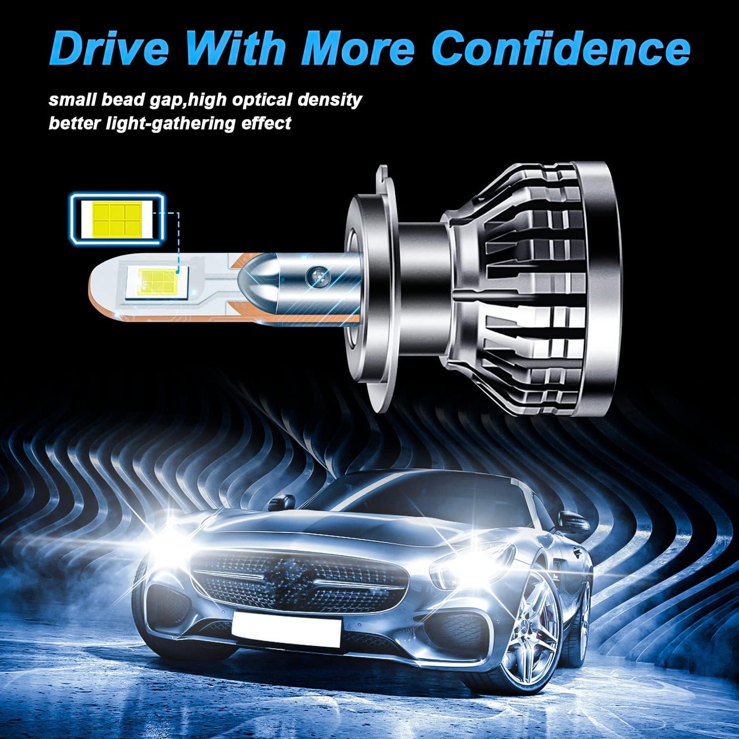 Fit for Hyundai Sonata 2011-2014 LED Headlight Bulb,H7 High Beam and Low Beam Bulb Super Bright Headlight Lights 6000K 48000LM White Plug and Play, Pack of 2