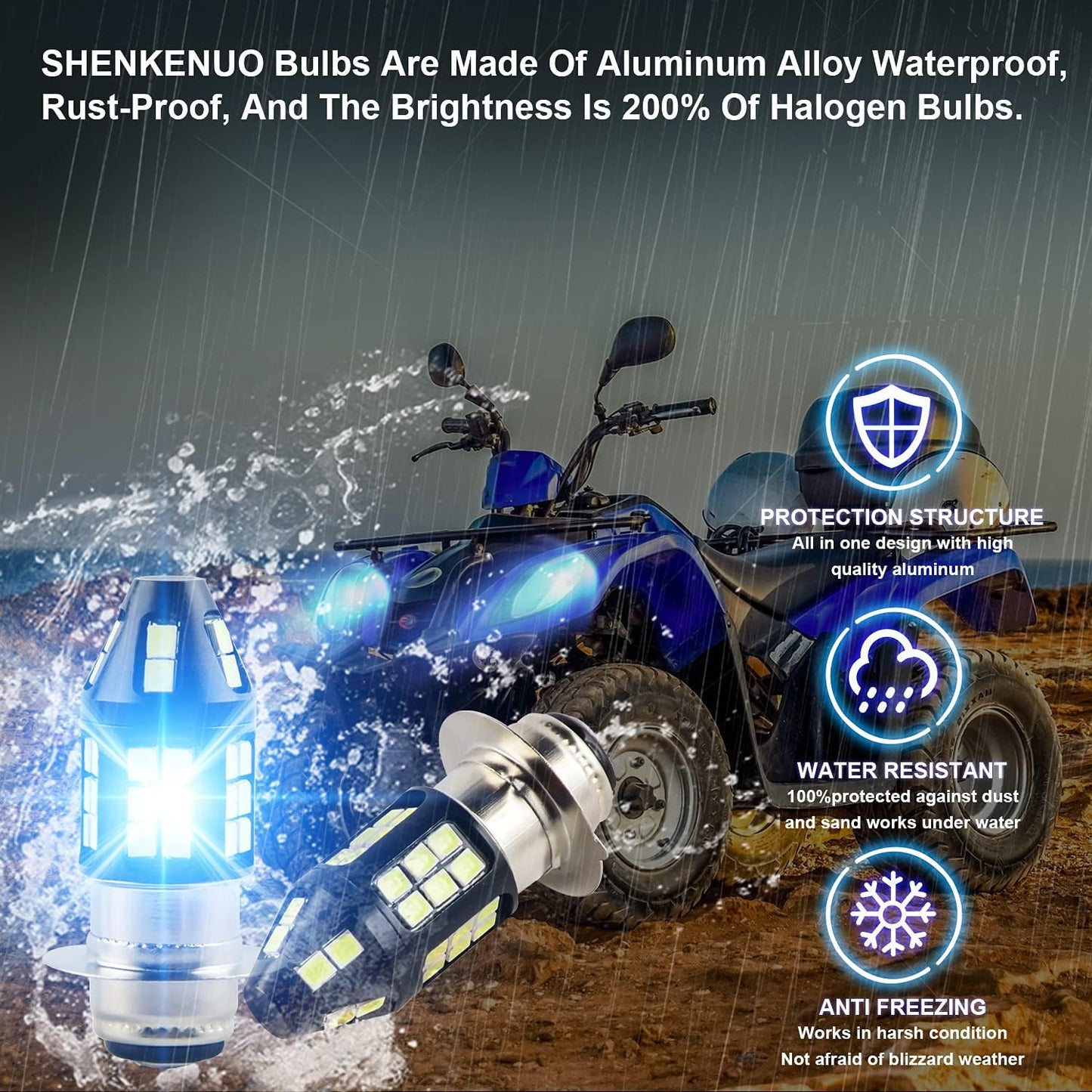 SHENKENUO P15D H6M LED Motorcycle Halogen Replacement Bulb 1500LM 8000K Ice Blue for Yamaha ATVS YFM350 400 450 660 700 Raptor