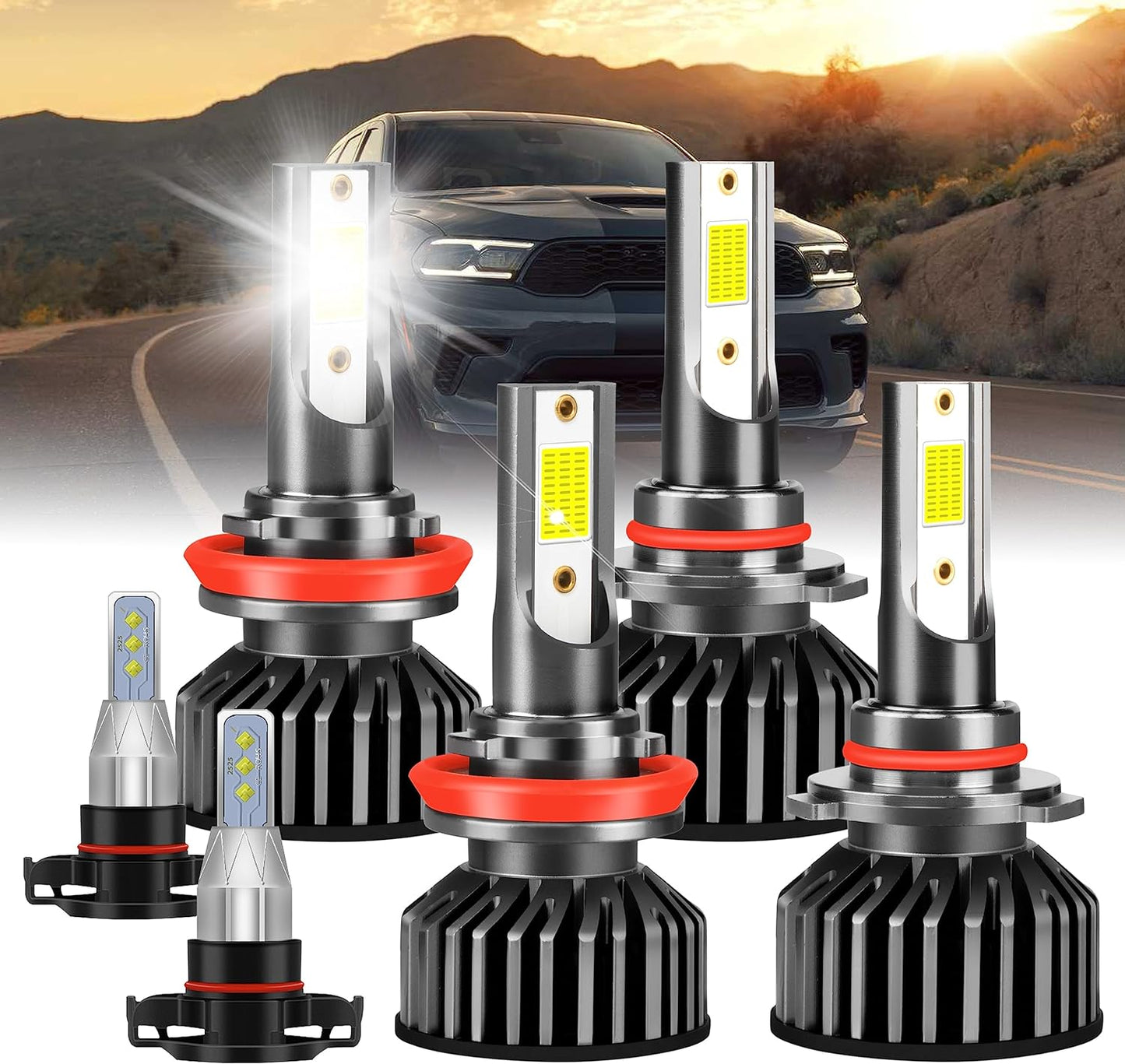 9005 HB3 Hi/Lo Headlight Bulbs+H11 H9 H8 Fog Lights,fit for 【2014-2020】 Dodge Durango,6000K Bright 2,0000LM 75W Halogen Repalcemnt Bulbs,5 Min Plug-N-Play,IP68 Light Bulbs,Pack of 6