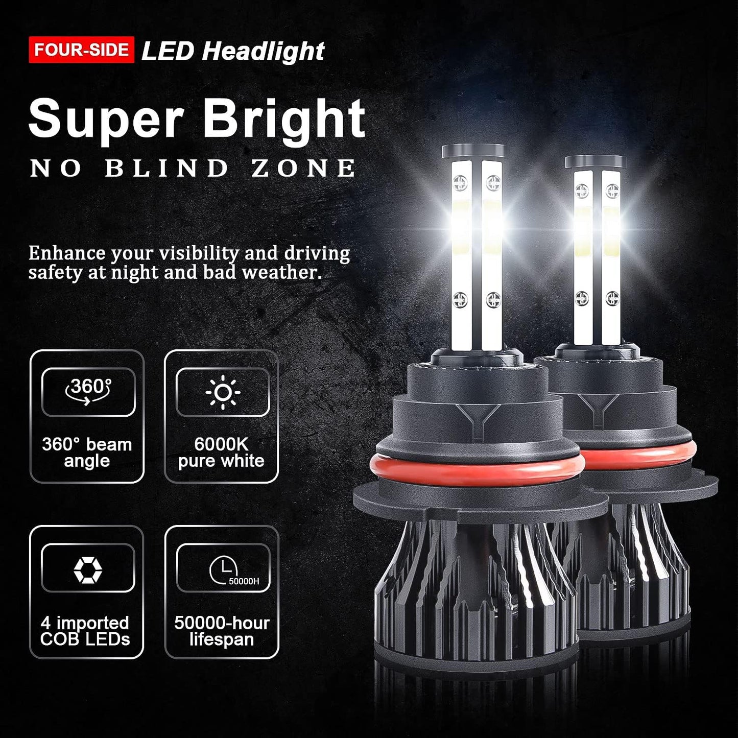 9007/HB5 LED Headlight Bulbs Fit For Mack CH CHU613 CH600 CH613/Mack CL700 RD600 RD690S RD688,Ultra Brighter 6000K 30000LM 80W High Beam Low Beam,Plug N Play,IP68,Pack of 2