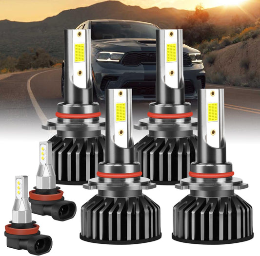 9005 HB3 Hi/Lo Headlight Bulbs+H11 H9 H8 Fog Lights,fit for 【2014-2020】 Dodge Durango,6000K Bright 2,0000LM 75W Halogen Repalcemnt Bulbs,5 Min Plug-N-Play,IP68 Light Bulbs,Pack of 6